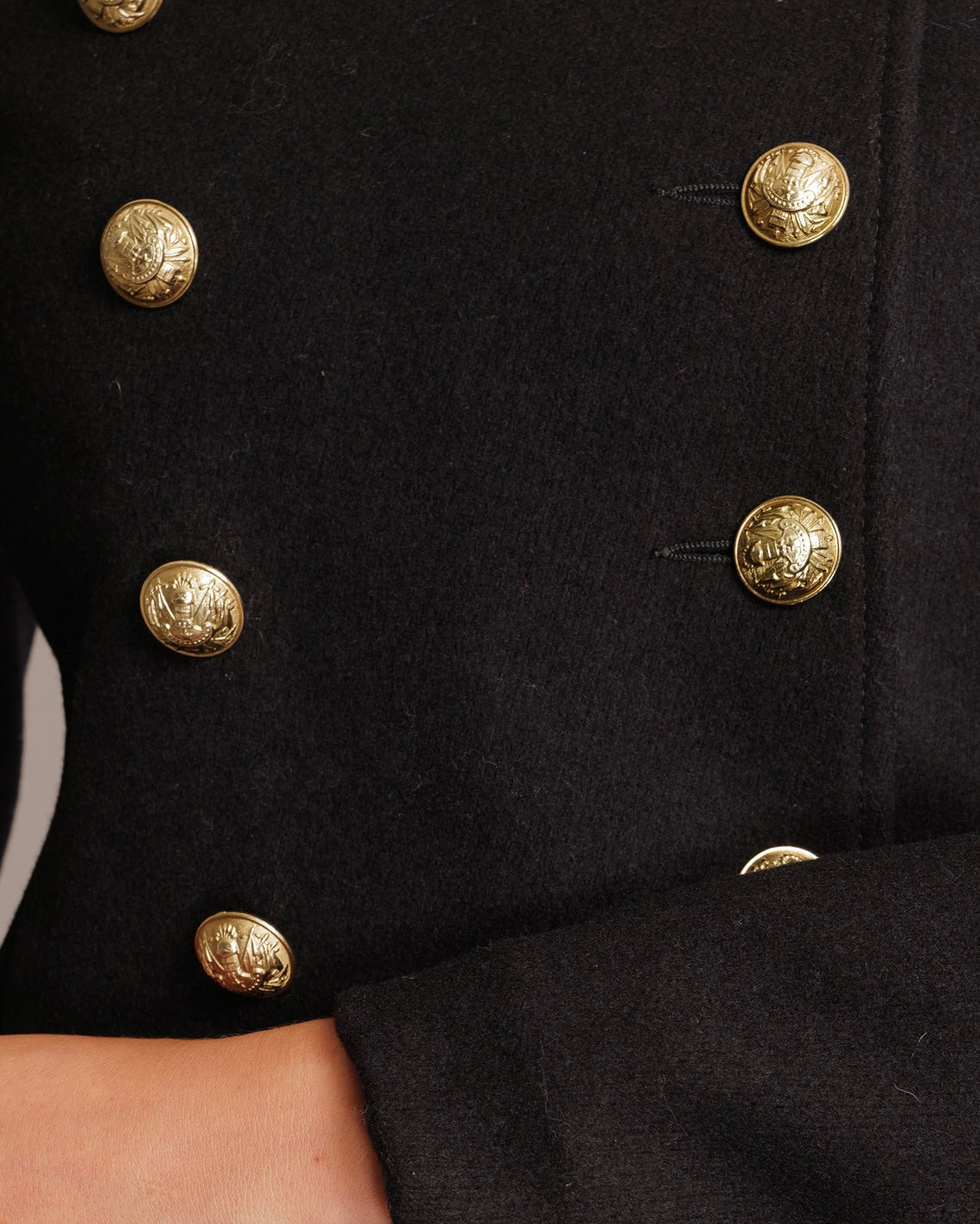Balmain Black Wool Double Breasted Coat with Gold Buttons Size FR 38 (UK 10) RRP £4,500