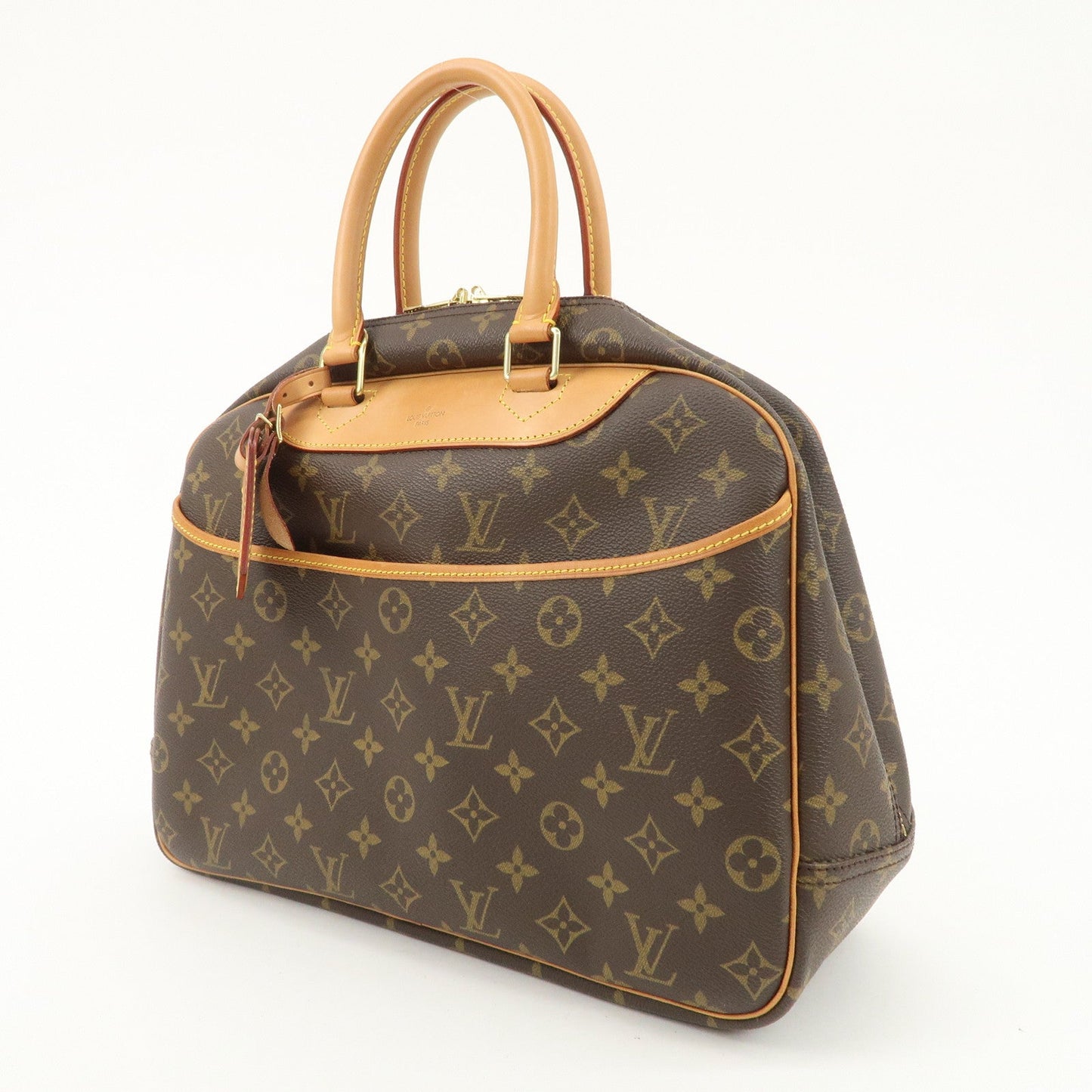 Louis Vuitton Leather Canvas Monogram Deauville Hand Bag Boston Bag Brown Gold Hardware M47270  d