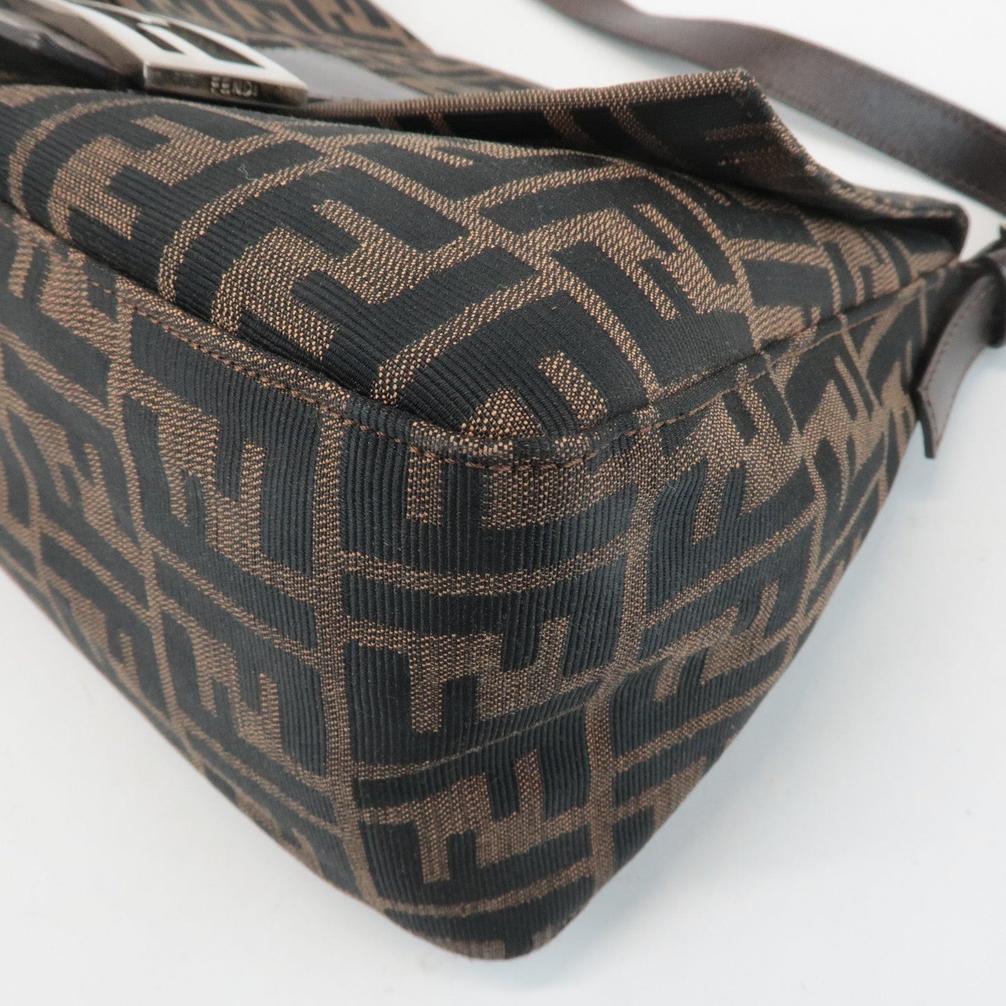 FENDI Mamma Baguette Canvas Leather Shoulder Bag Silver HDW 26325  d