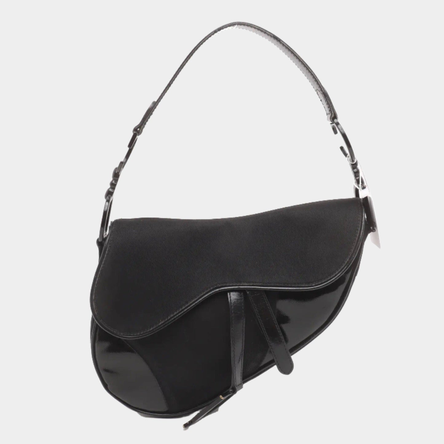 Dior Saddle   So Black Fabric and Patent Leather Shoulder Bag