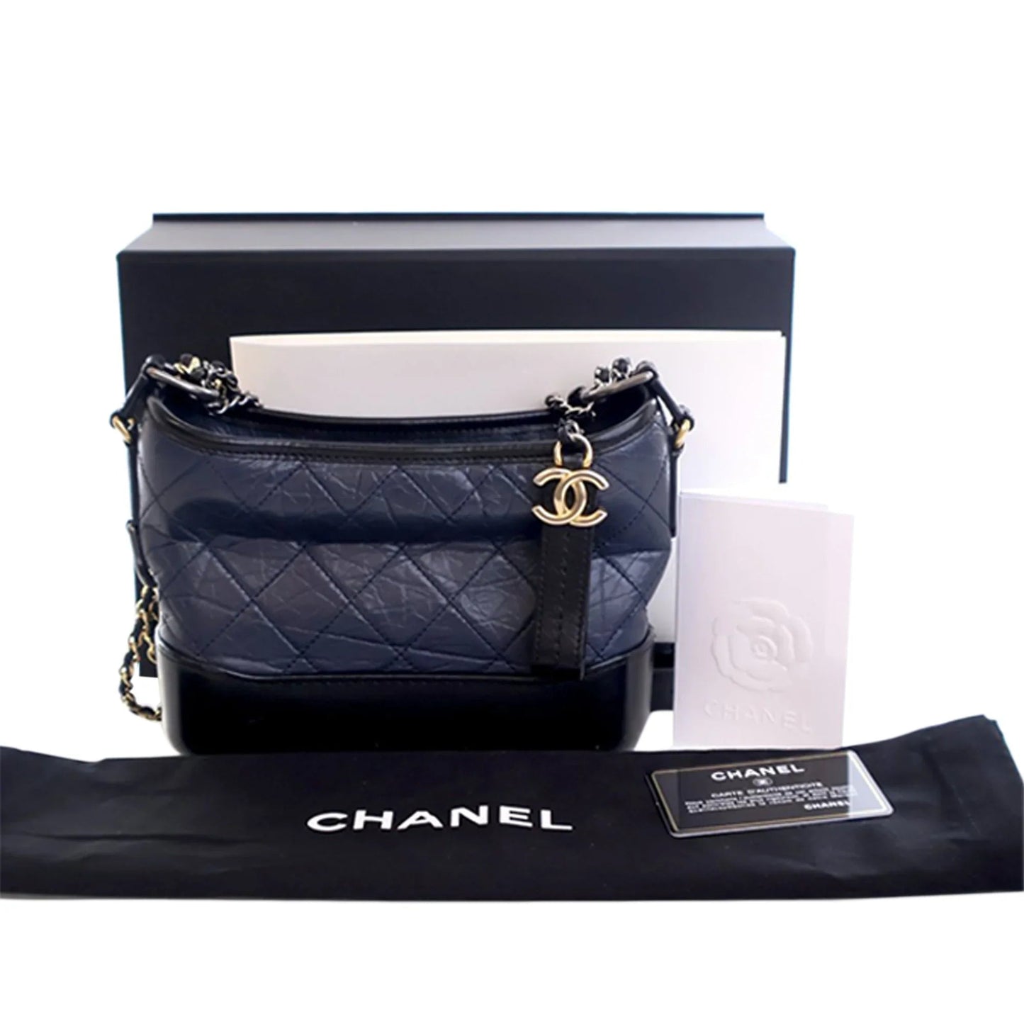 Navy Blue Chanel Small Bicolor Aged Calfskin Gabrielle Crossbody