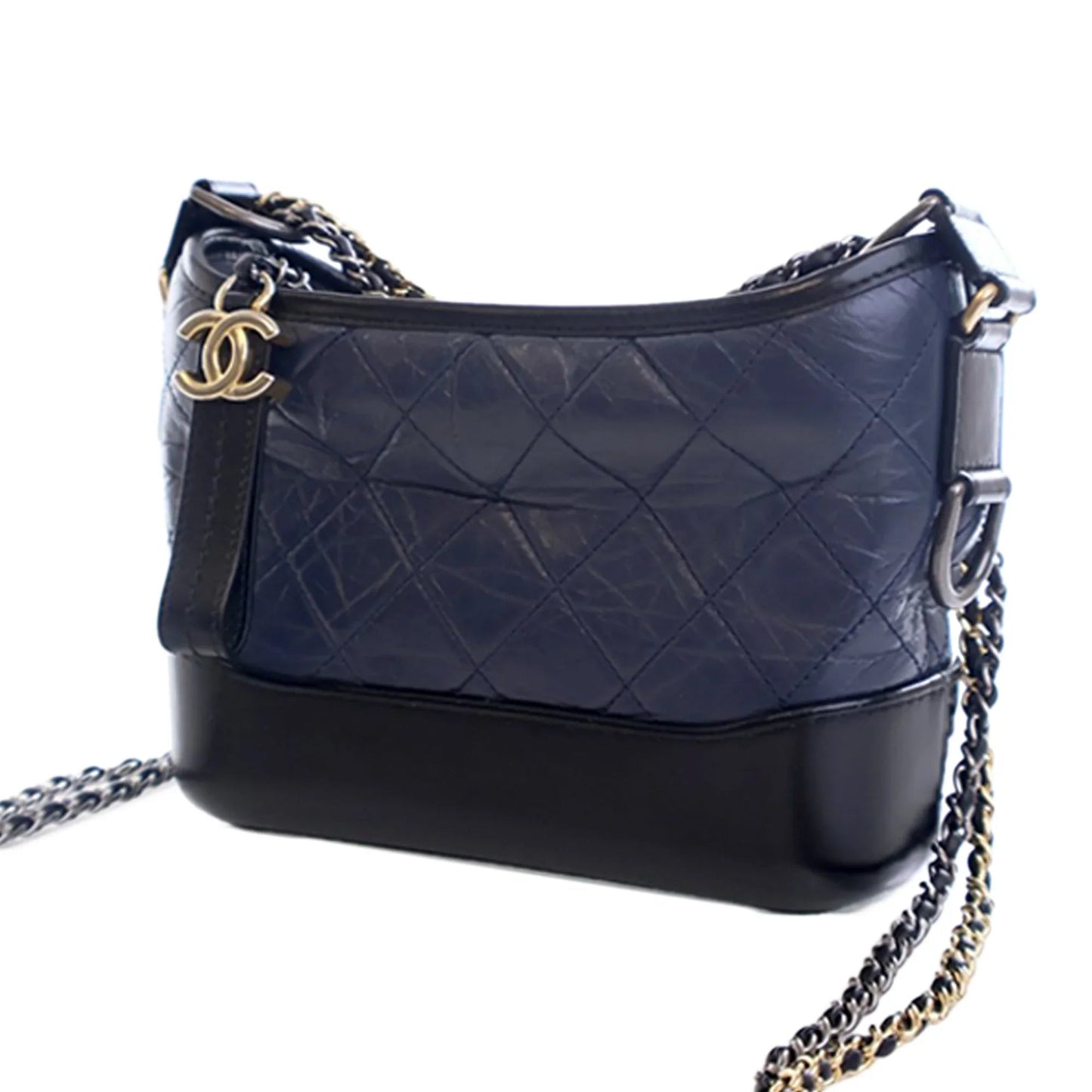 Navy Blue Chanel Small Bicolor Aged Calfskin Gabrielle Crossbody