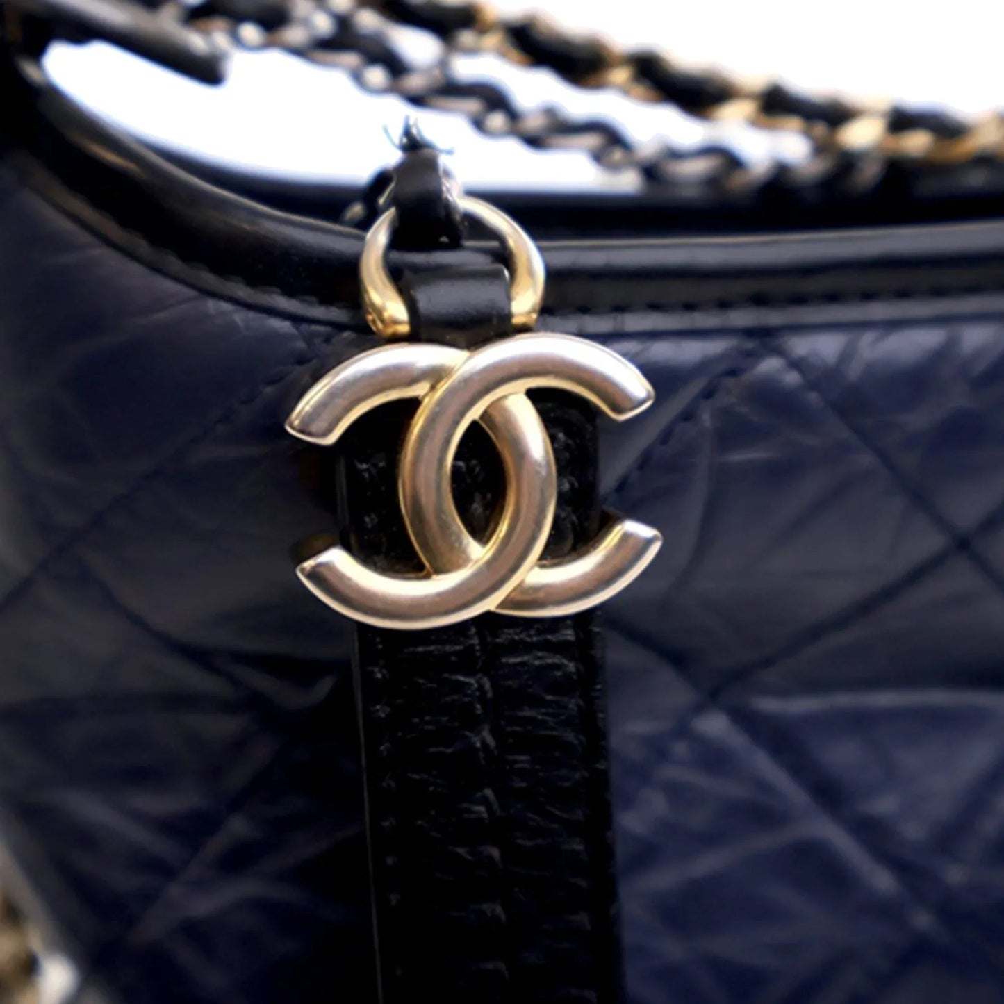 Navy Blue Chanel Small Bicolor Aged Calfskin Gabrielle Crossbody