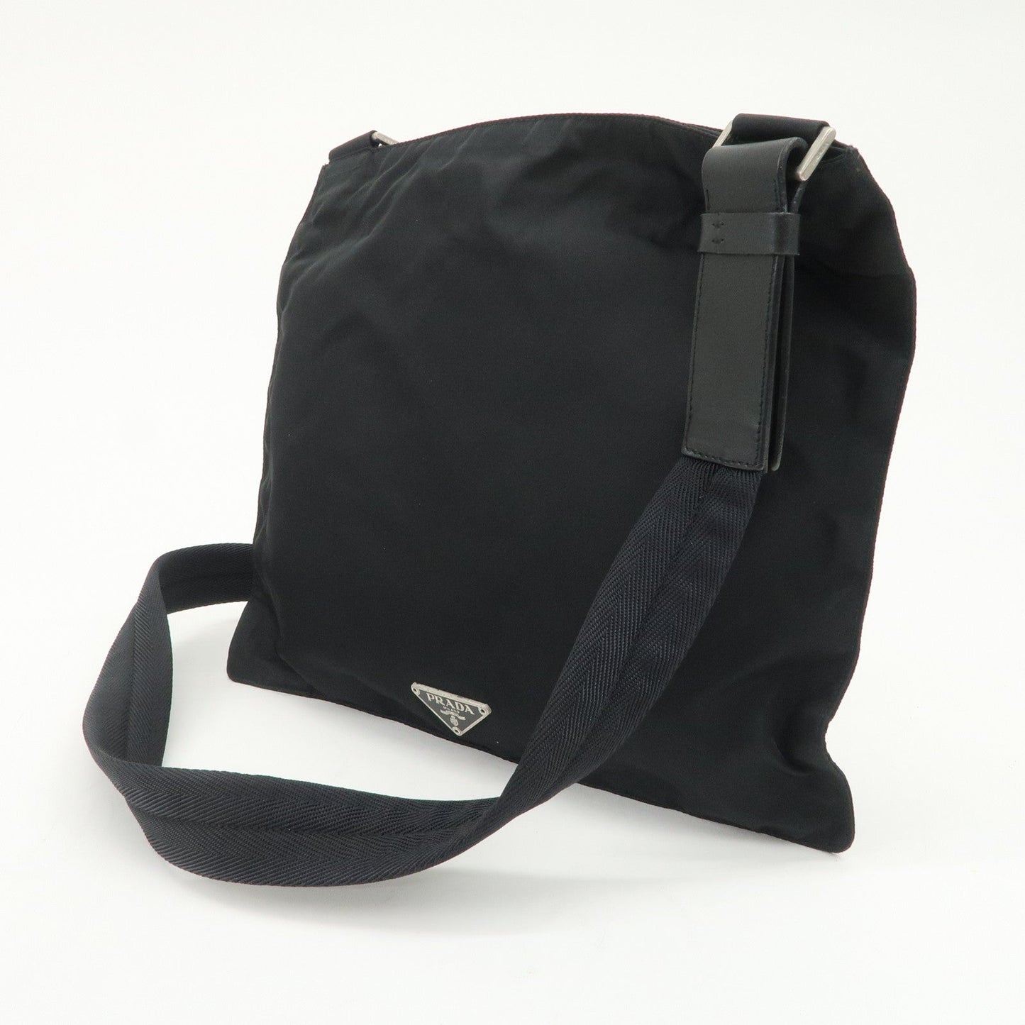 PRADA Triangle Logo Nylon Leather Shoulder Bag Crossbody Bag Black