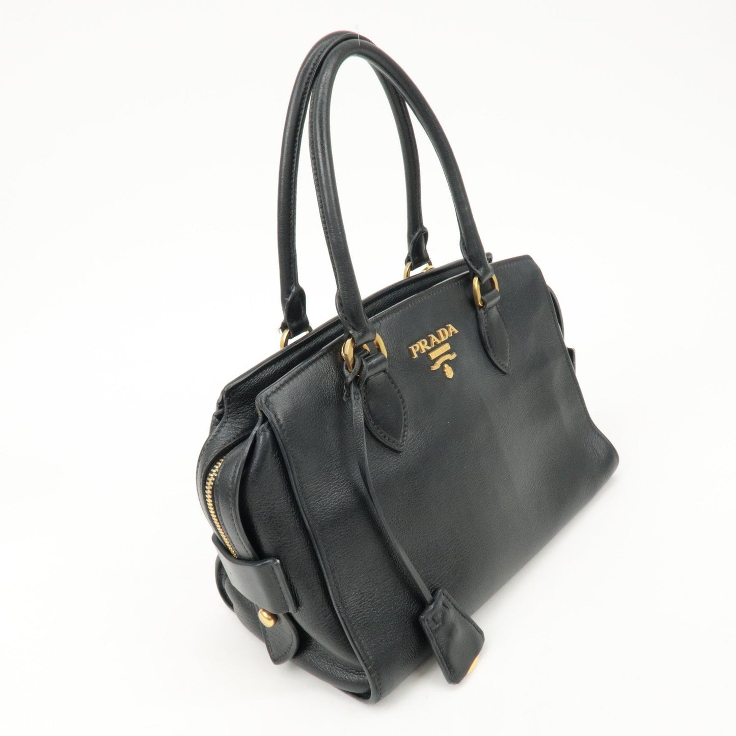 PRADA Leather 2Way Bag Shoulder Hand Bag Black Gold  d
