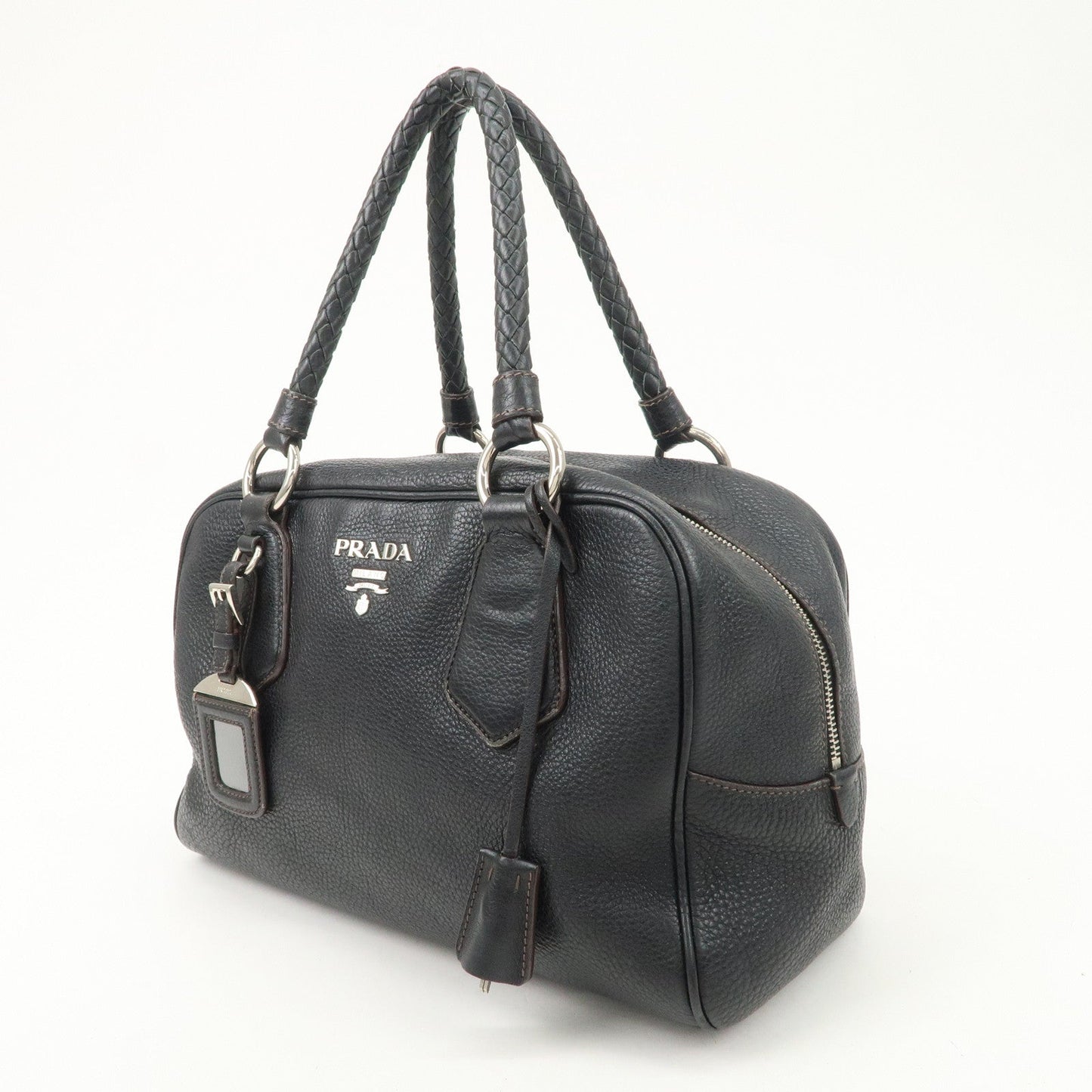 PRADA Logo Leather Hand Bag Mini Boston Bag Black BL0471  d