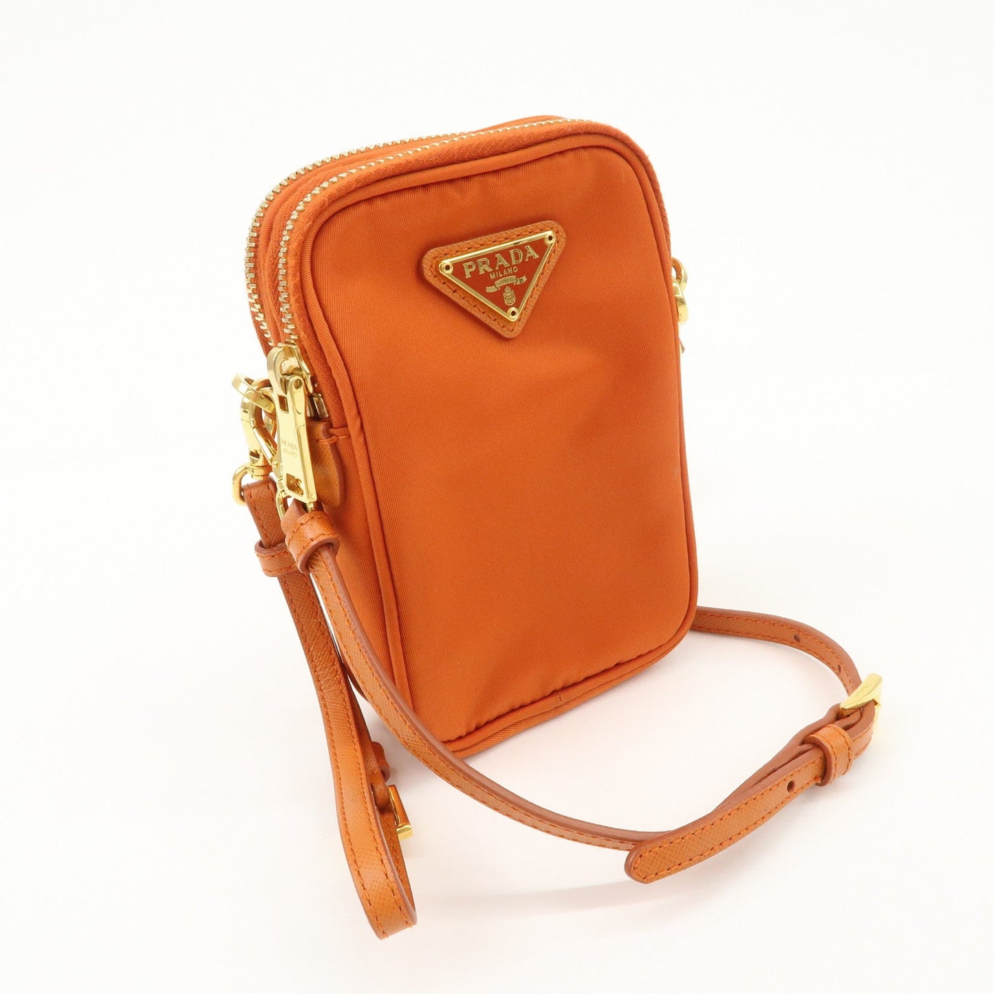 PRADA Triangle Logo Leather Nylon Smartphone Case Orange 2ZT012  d