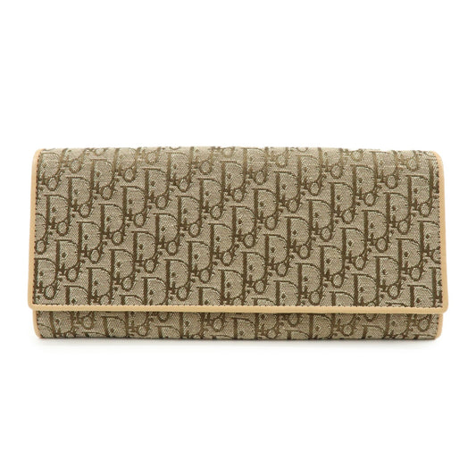 Christian Dior Trotter Jaquard Canvas Leather Long Wallet Brown