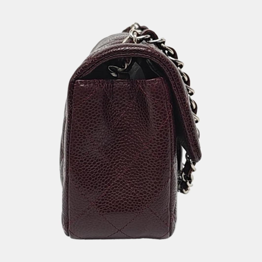 Chanel Classic Flap Rectangular Mini Burgundy Caviar Leather Silver Hardware