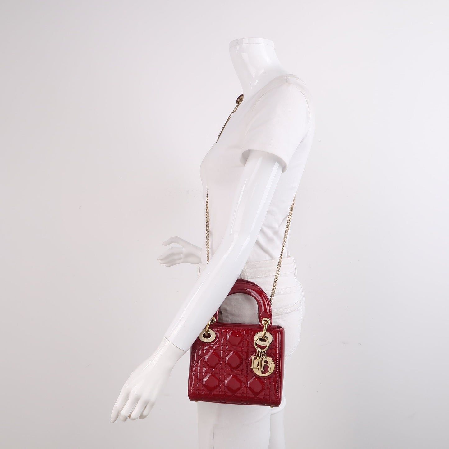 Lady Dior Mini Handbag Burgundy Red Patent Leather Gold-tone Chain Strap 2020 Suede Interior