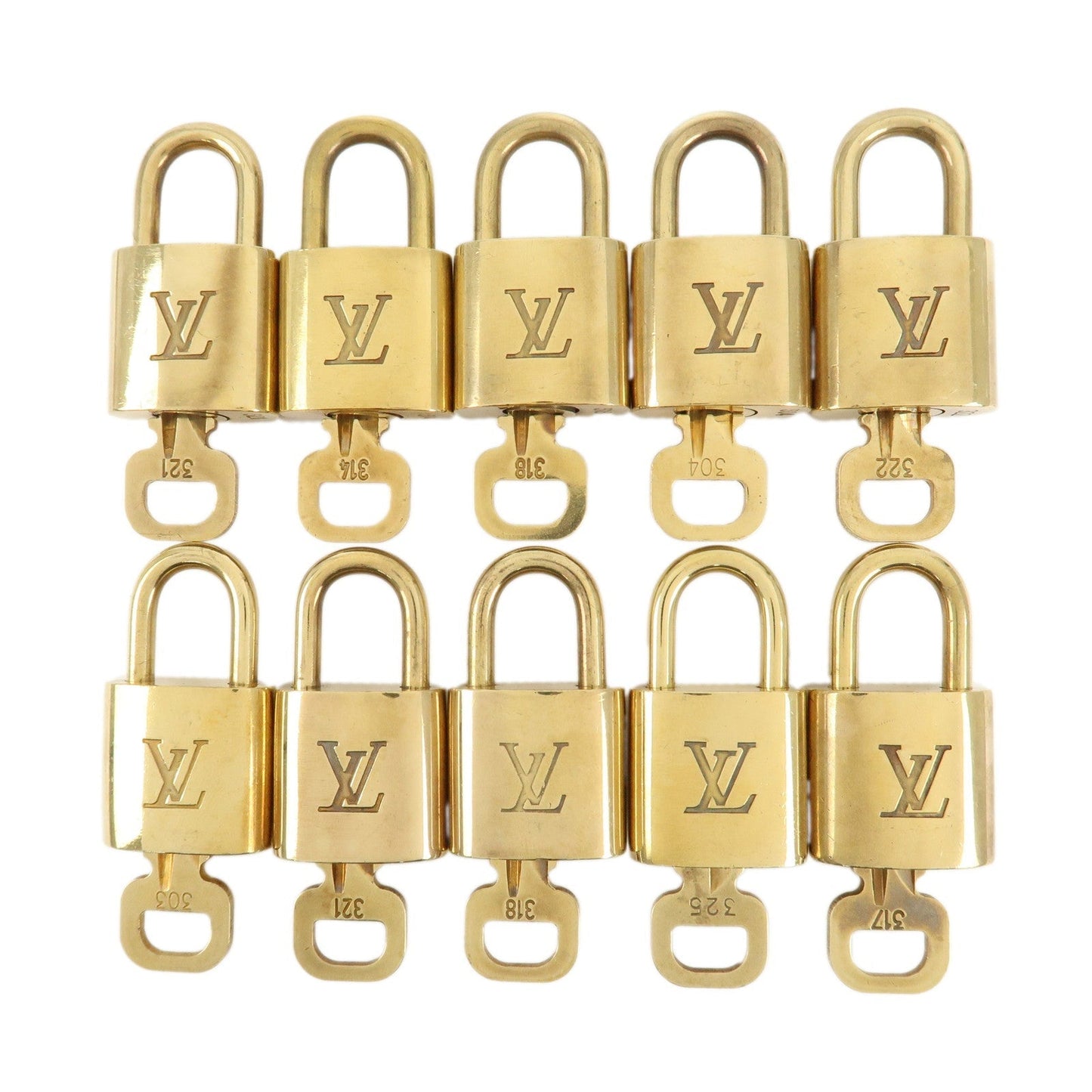 Louis Vuitton Set of 10 Lock & Key Cadena Key Lock Metal Gold  d