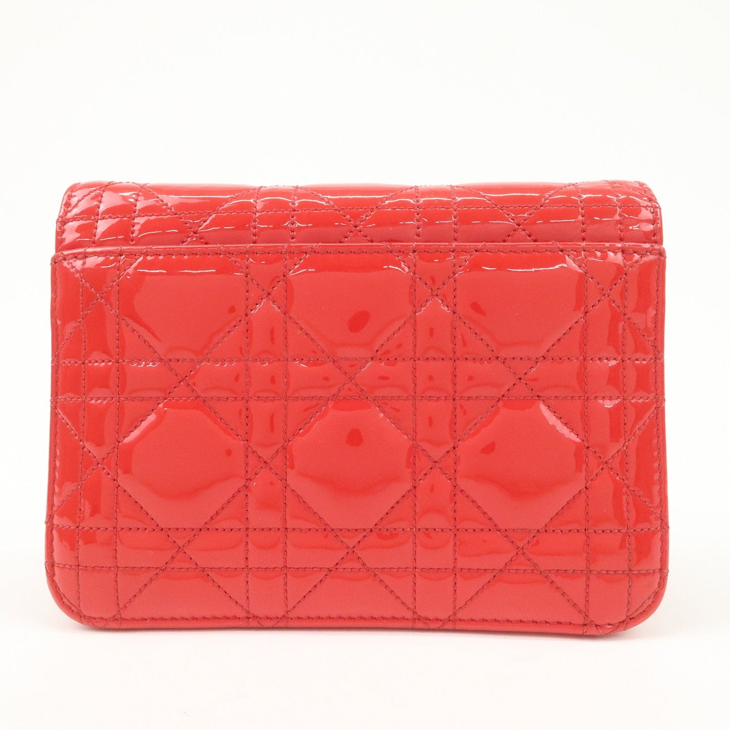 Christian Dior Cannage Patent Leather Chain Shoulder Bag COW Red  d