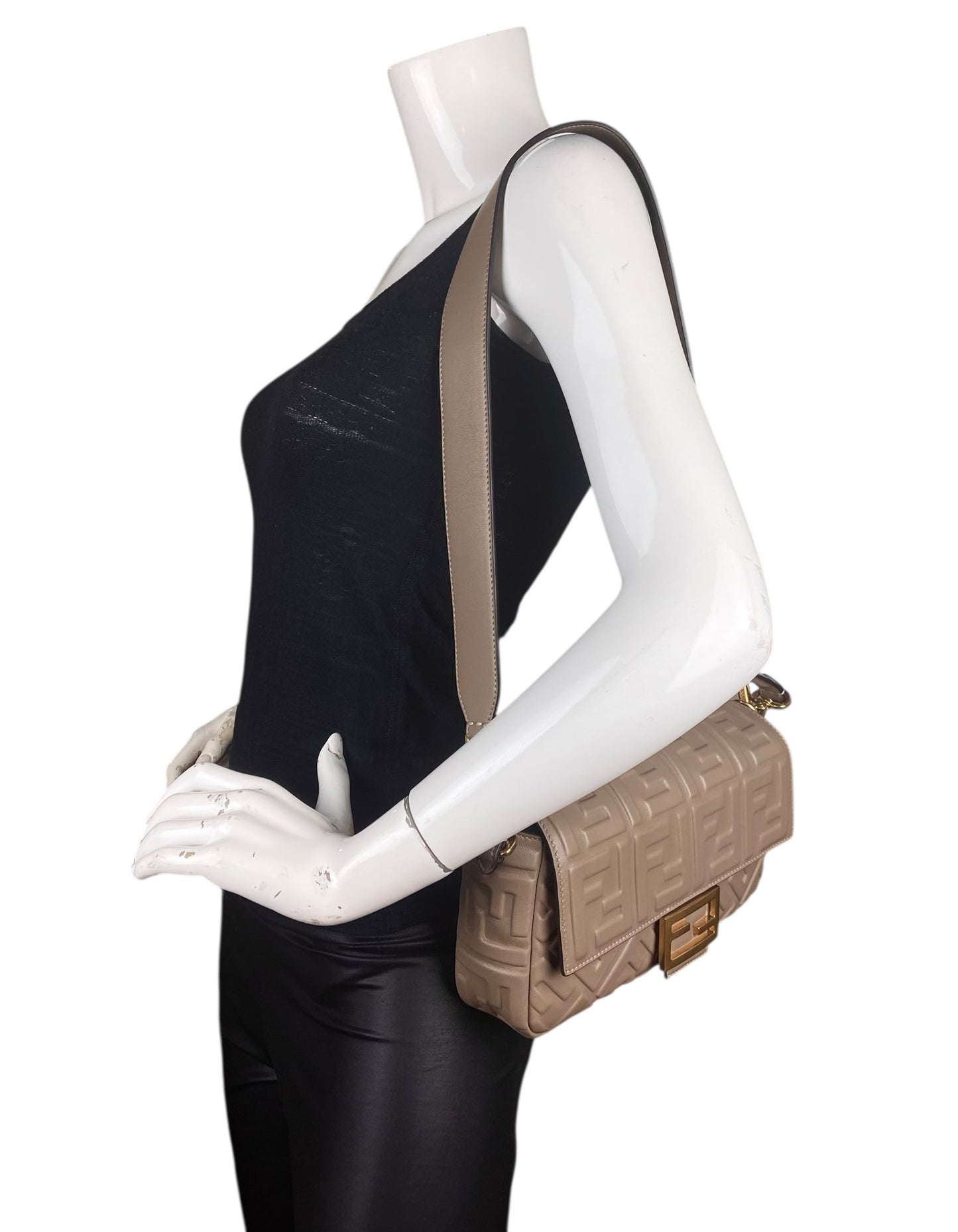 Fendi Dove Grey Embossed FF 1974 Medium Baguette NM