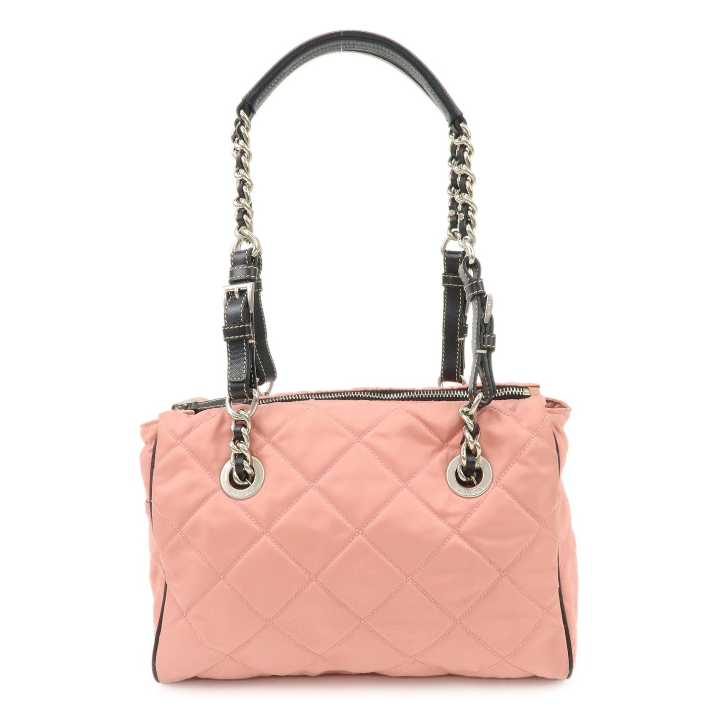 PRADA Triangle Logo Leather Nylon Shoulder Bag Tote Bag Pink BR2236  d