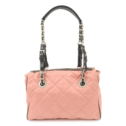 PRADA Triangle Logo Leather Nylon Shoulder Bag Tote Bag Pink BR2236  d
