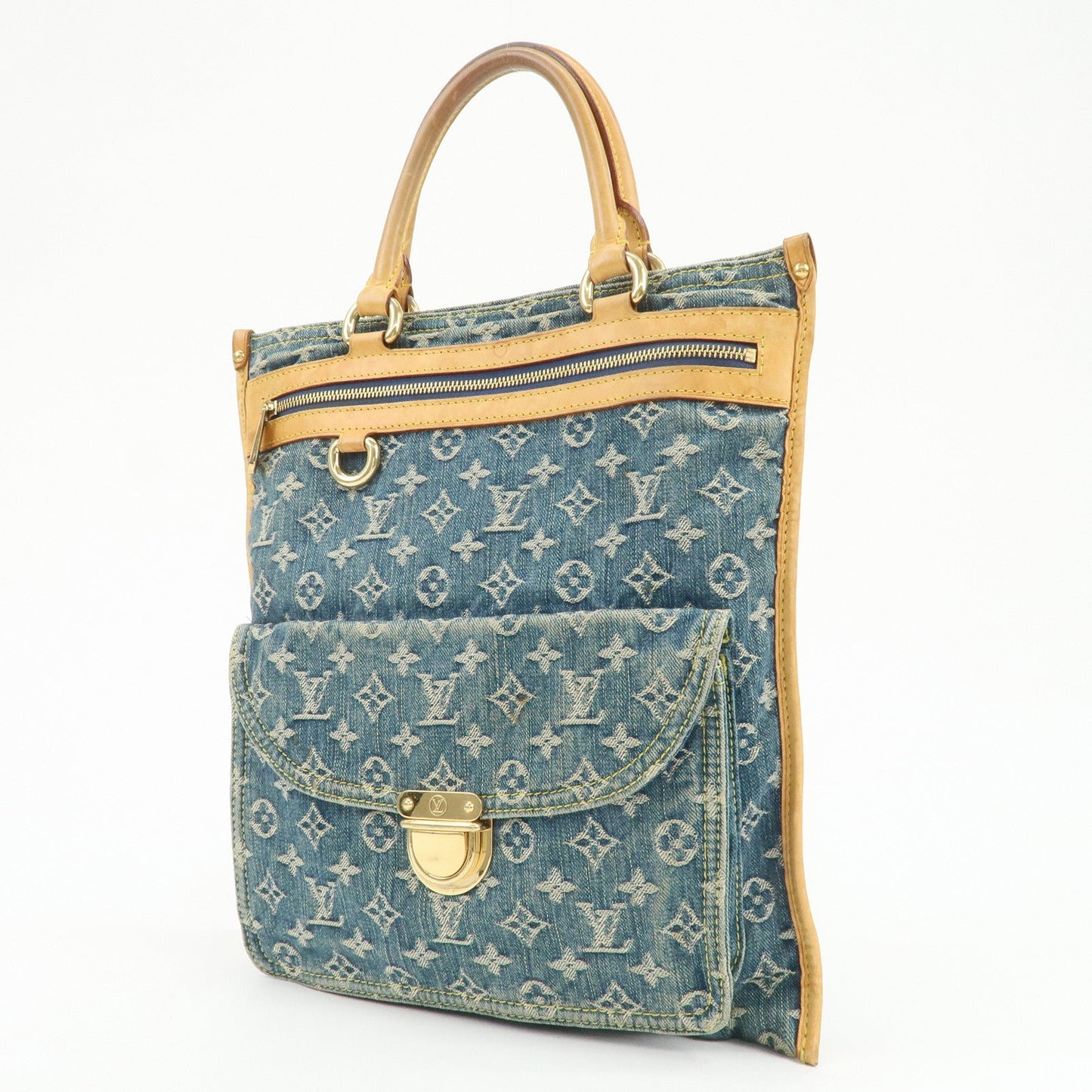 Louis Vuitton Monogram Denim Flat Shopper Tote Bag Blue M95018