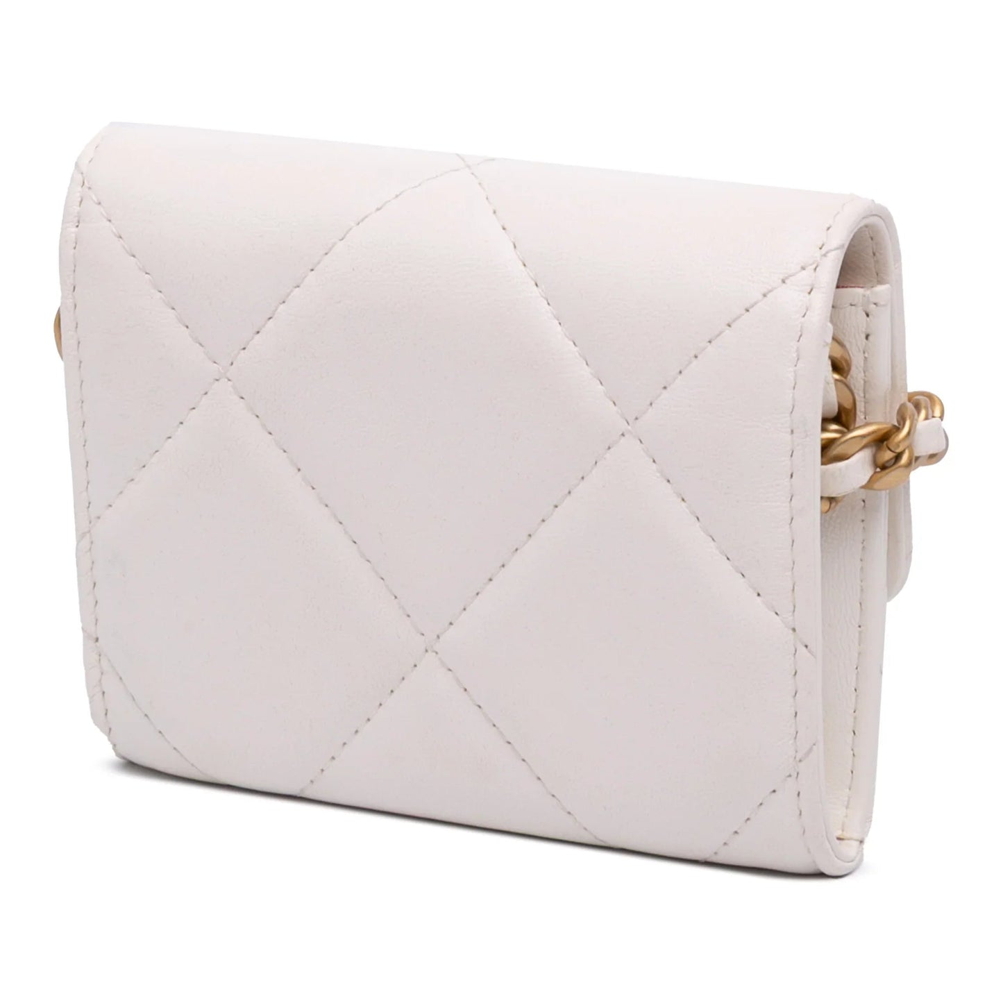 White Chanel Quilted Lambskin Chanel 19 Card Holder On Chain Crossbody Bag