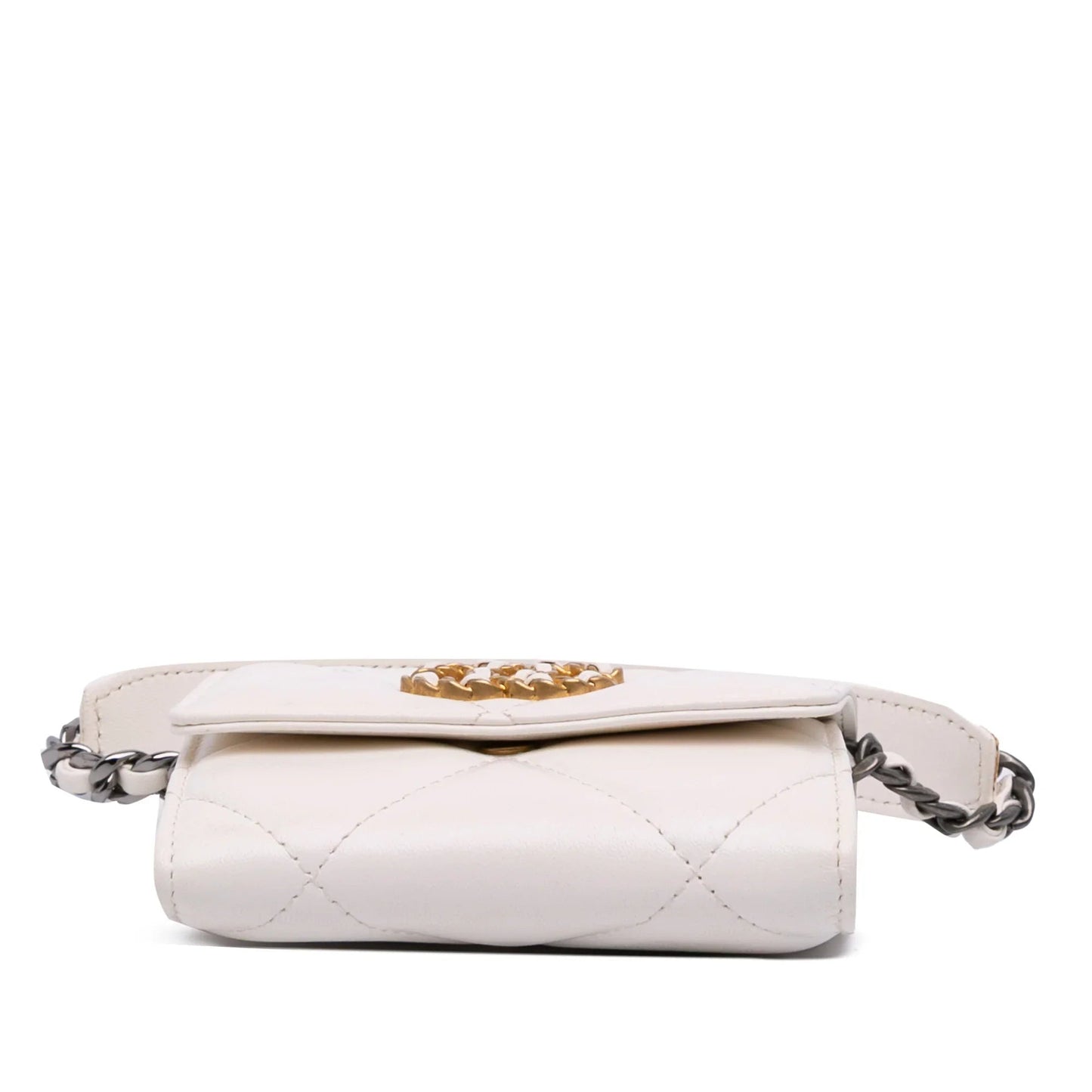 White Chanel Quilted Lambskin Chanel 19 Card Holder On Chain Crossbody Bag