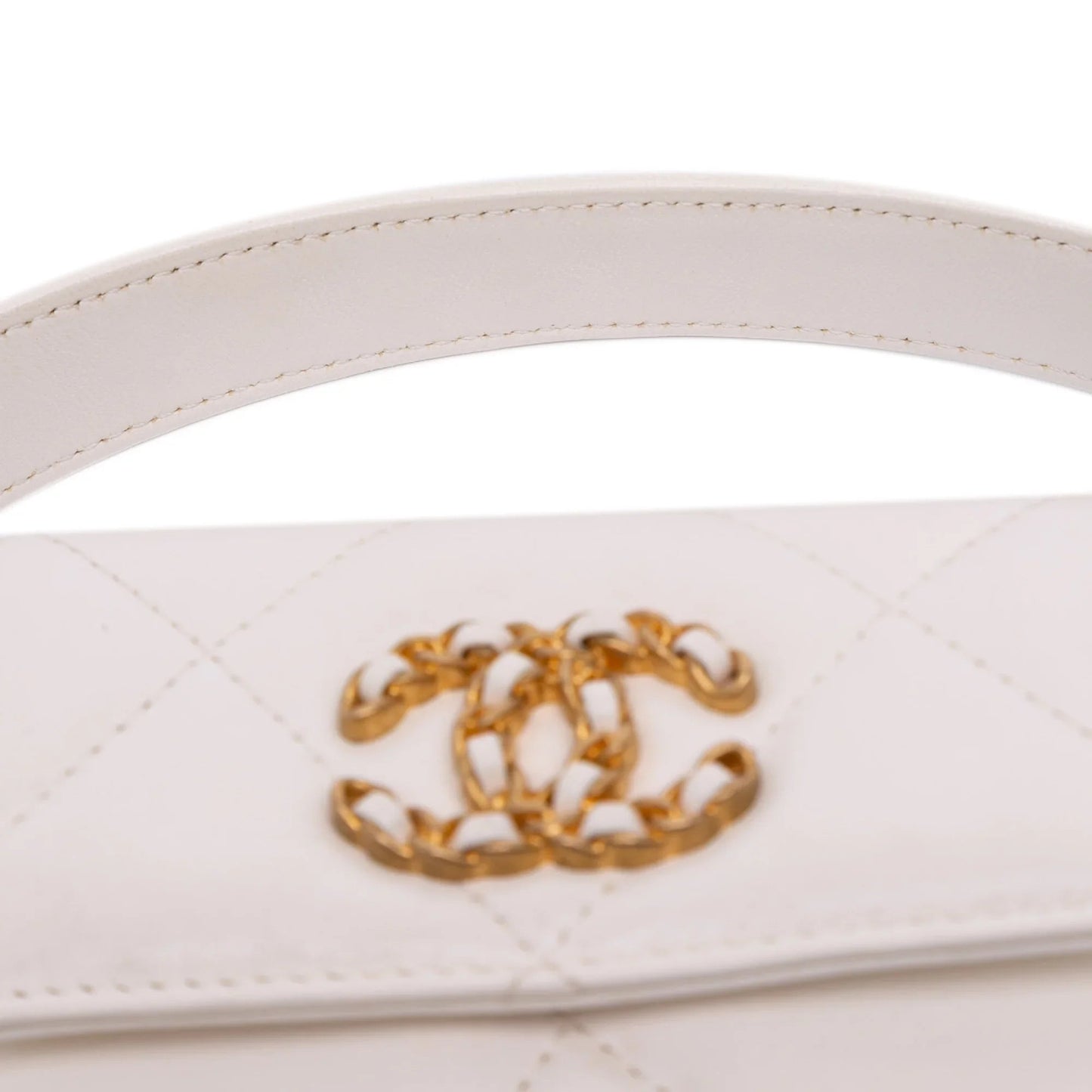 White Chanel Quilted Lambskin Chanel 19 Card Holder On Chain Crossbody Bag