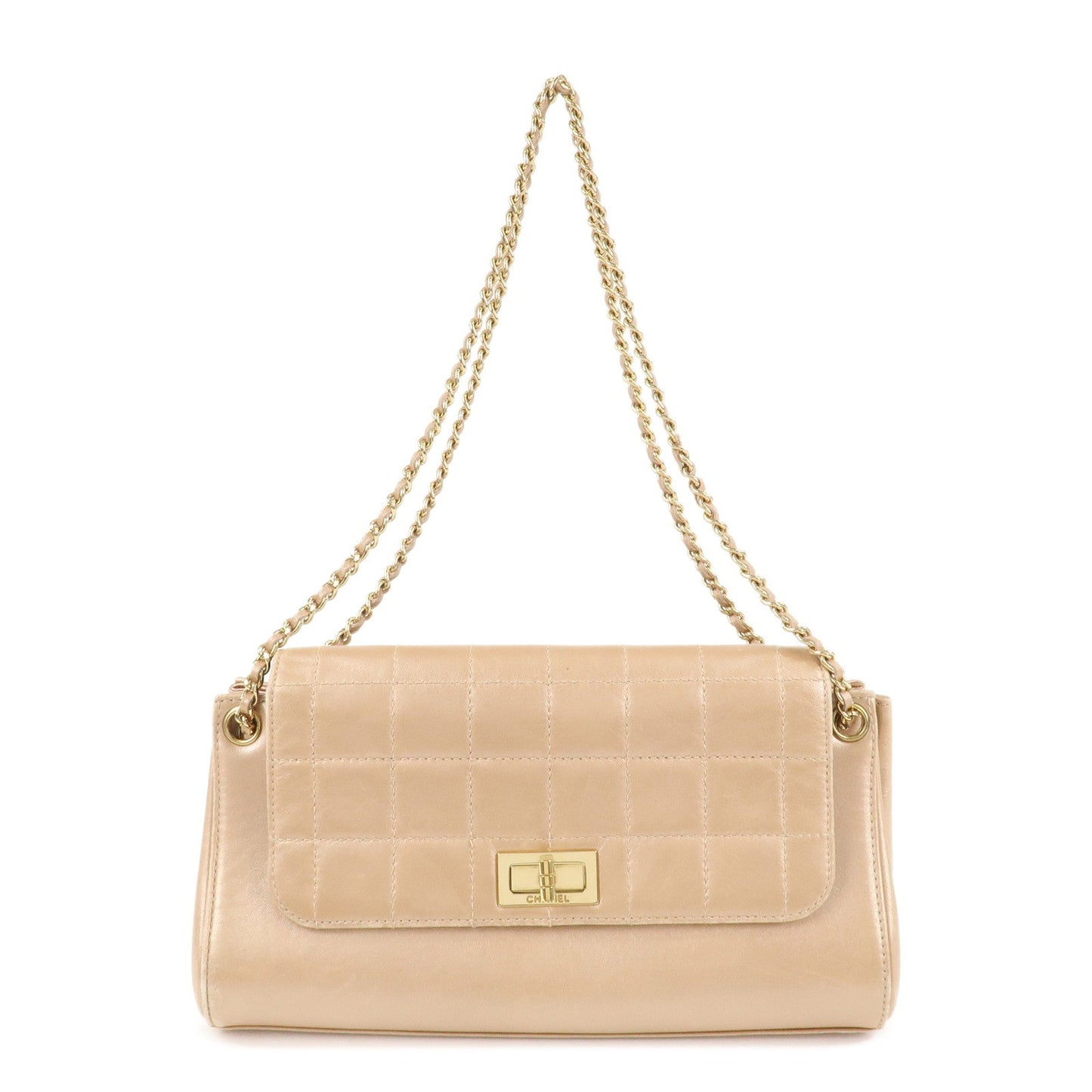 CHANEL Chocolate Bar Leather Chain Shoulder Bag Pink Gold  d