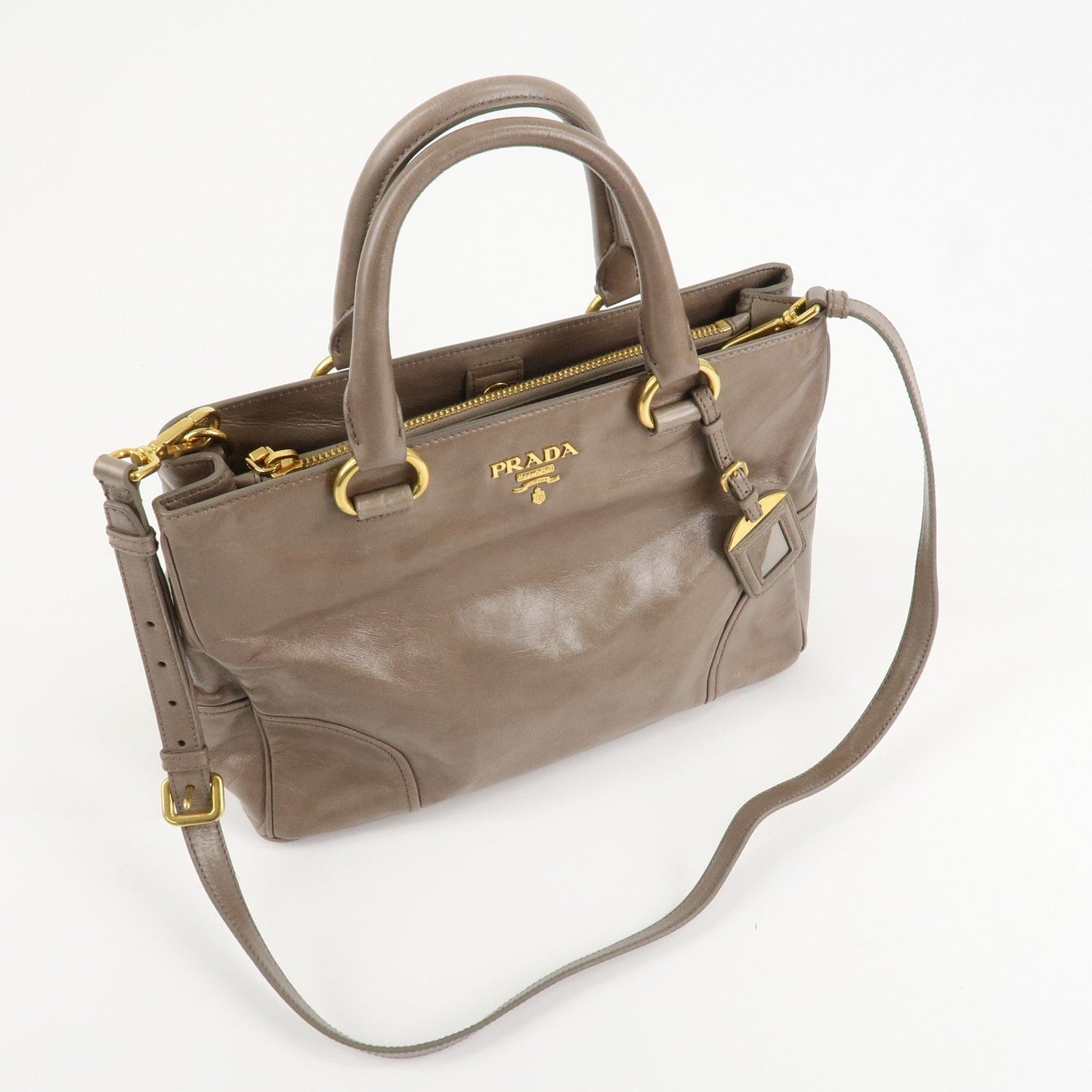 PRADA Logo Leather 2Way Bag Hand Bag Shoulder Bag Greige BN2533  d