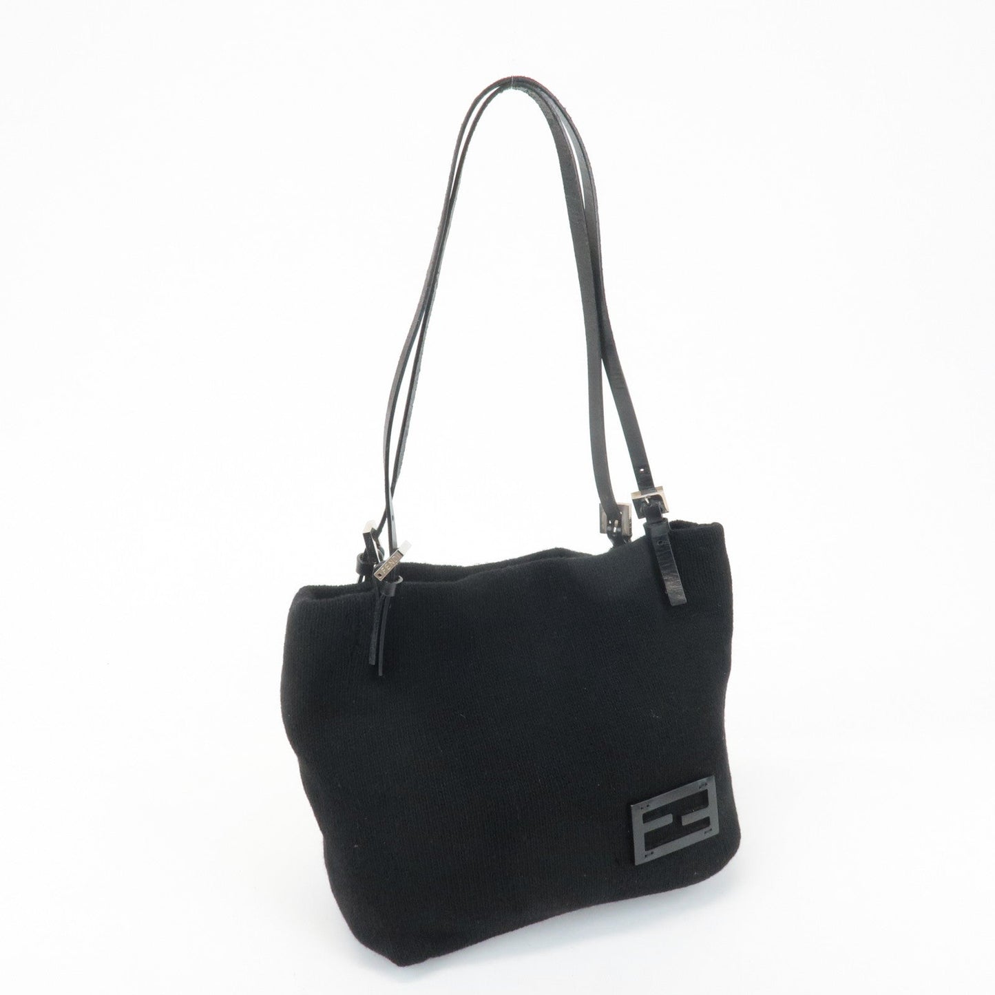 FENDI Wool Leather Tote Bag Shoulder Bag Black 26633  d
