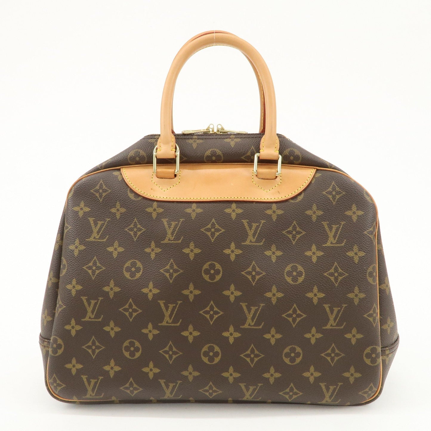 Louis Vuitton Leather Canvas Monogram Deauville Hand Bag Boston Bag Brown Gold Hardware M47270  d