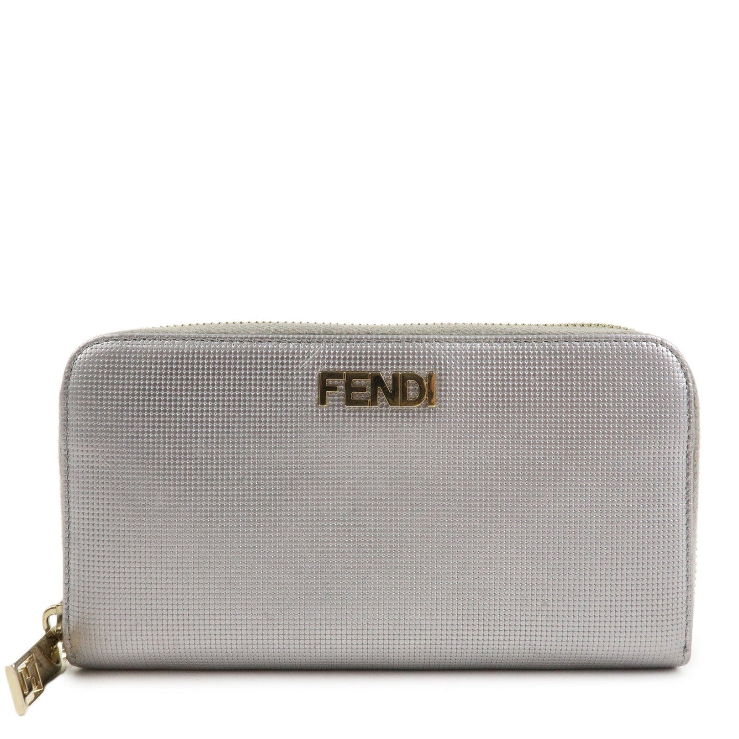 FENDI Leather Round Zippy Long Wallet Silver 8M0024  d