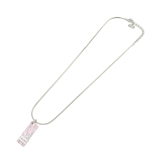 Christian Dior Logo Trotter Metal Necklace Pink Silver