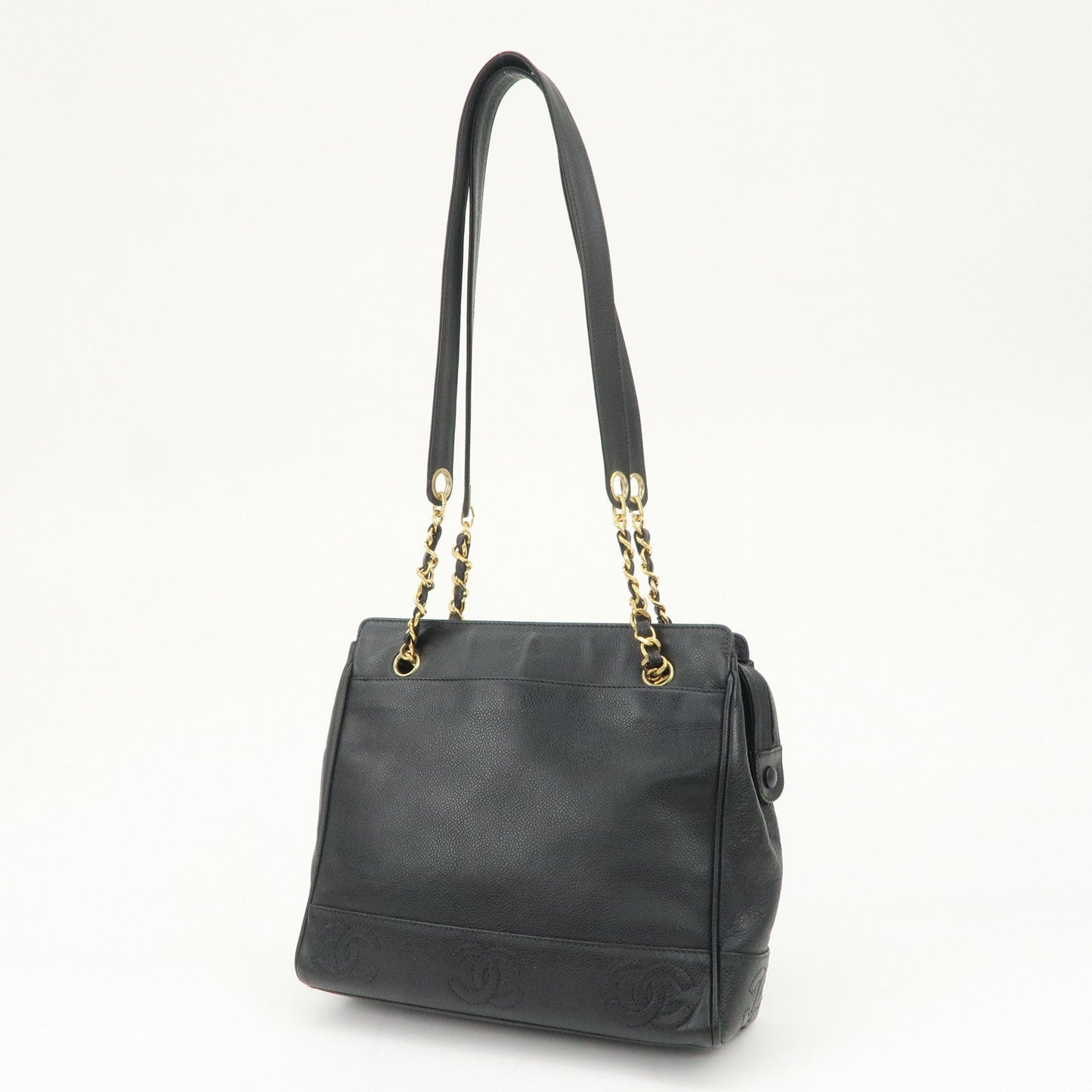CHANEL Triple COCO Mark Caviarskin Chain Shoulder Bag Black