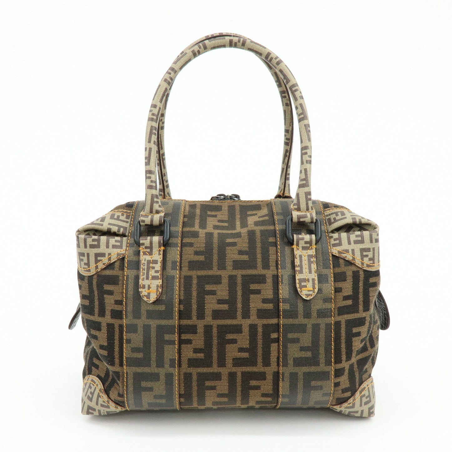 FENDI Zucca Zucchino Canvas PVC Boston Hand Bag Brown 8BL095