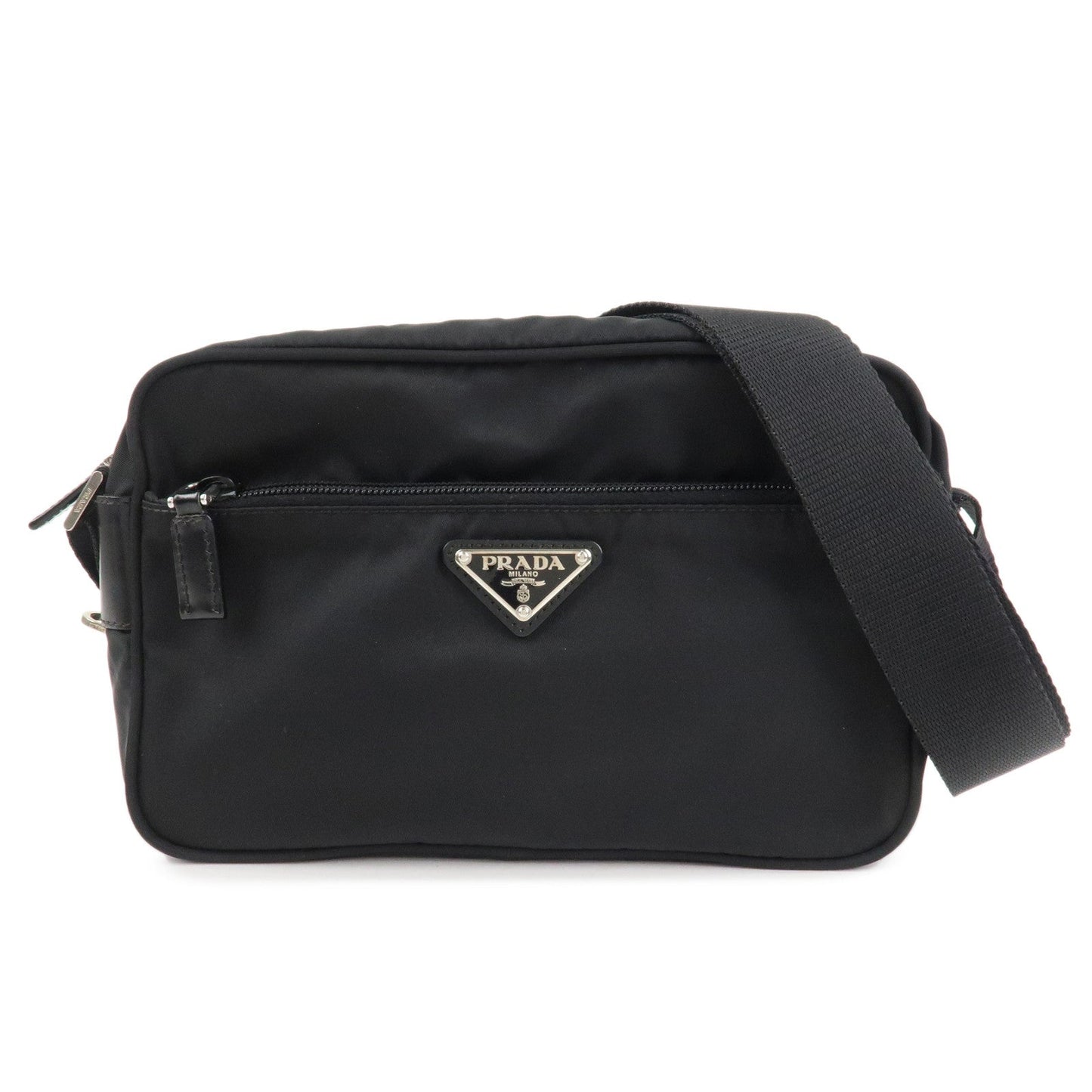 PPRADA Triangle Logo Nylon Leather Shoulder Bag NERO Black BT0166  d