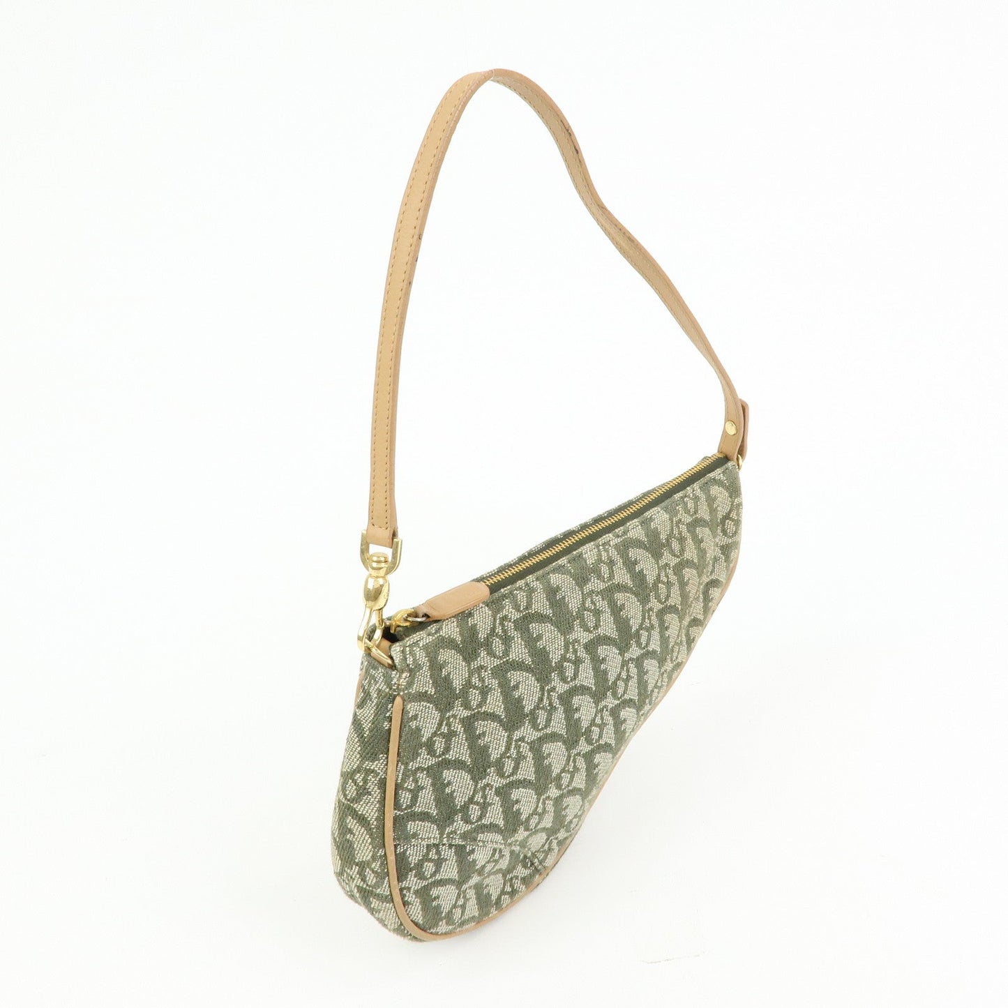 Christian Dior Saddle Trotter Jacquard Leather Hand Bag Green