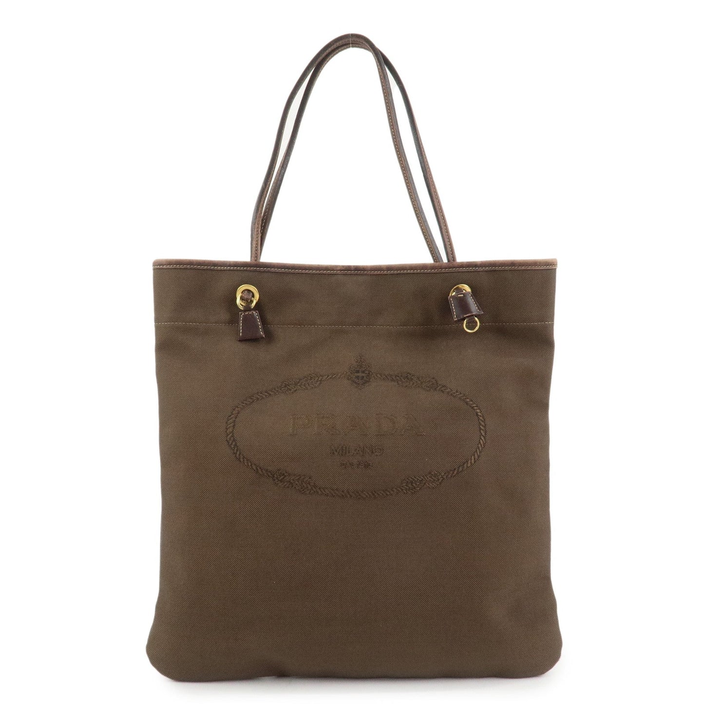 PRADA Jacauard Canvas Leather Tote Bag Shoulder Bag Brown BR3579