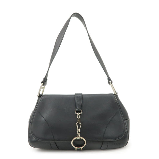PRADA Leather Shoulder Bag Hand Bag Black