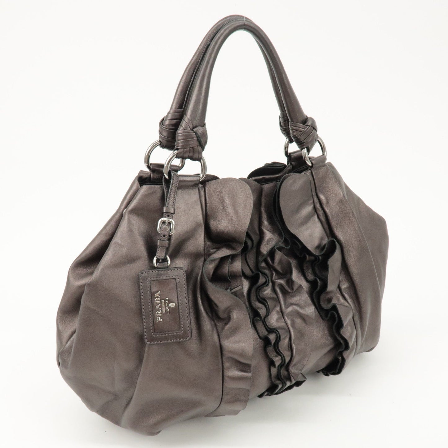 PRADA Nappa Leather Gathered Tote Bag Hand Bag Bronze BR3987  d
