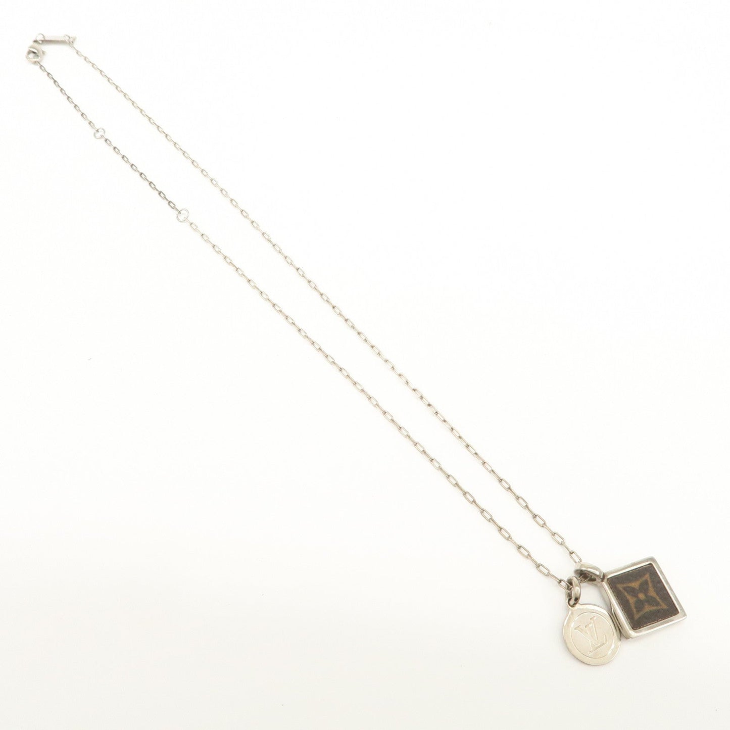 Louis Vuitton Monogram Canvas Metal Necklace Brown Silver M00041