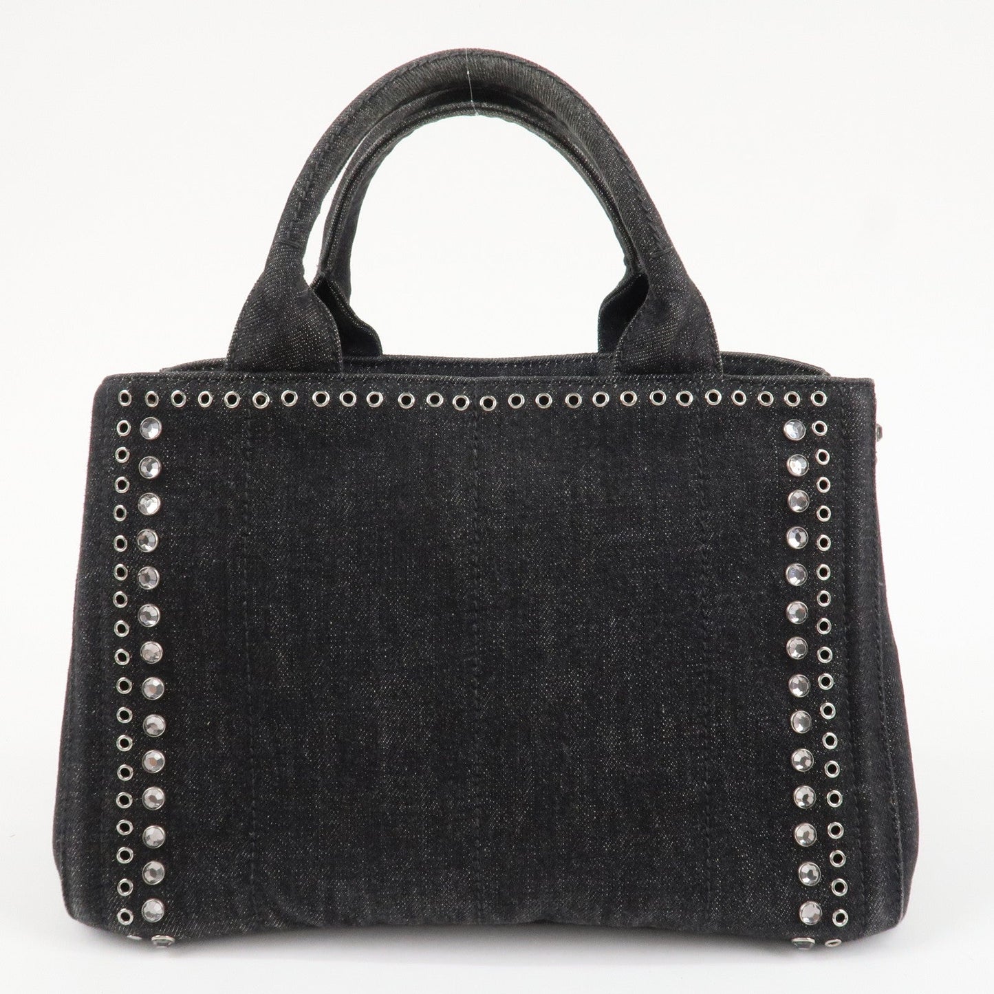 PRADA Canapa Mini Canvas Studs 2Way Shoulder Bag Hand Bag Black B2439G  d