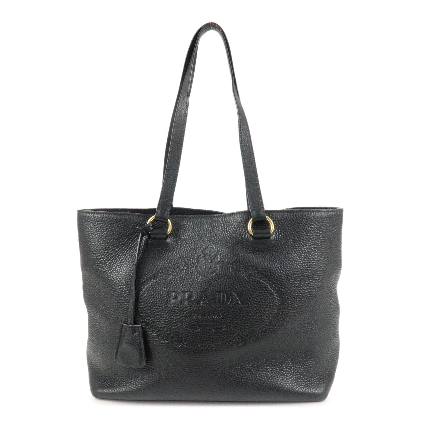 PRADA Logo Leather Tote Bag Shoulder Bag Black 1BG100  d
