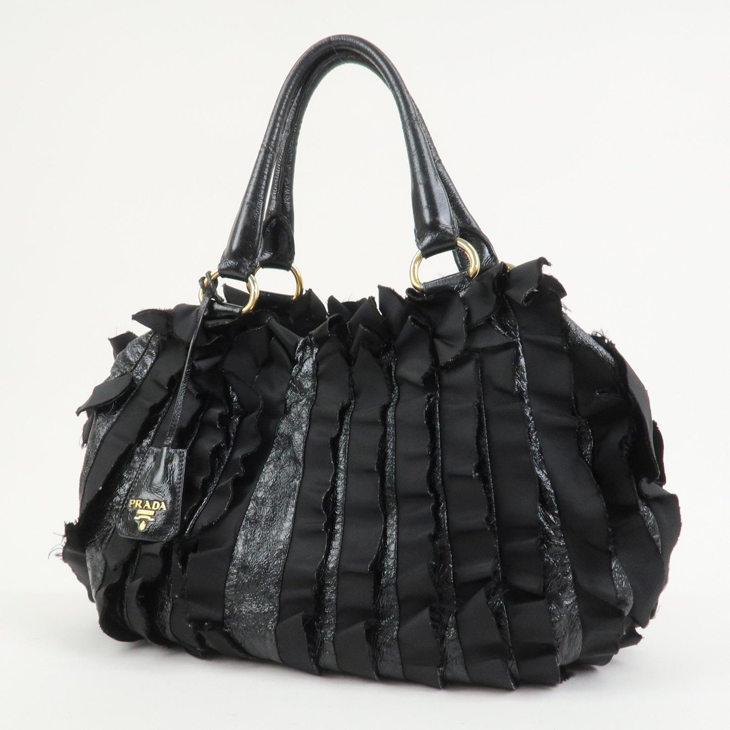 PRADA Patent Nylon Leather Shoulder Bag Hand Bag Black BR4176