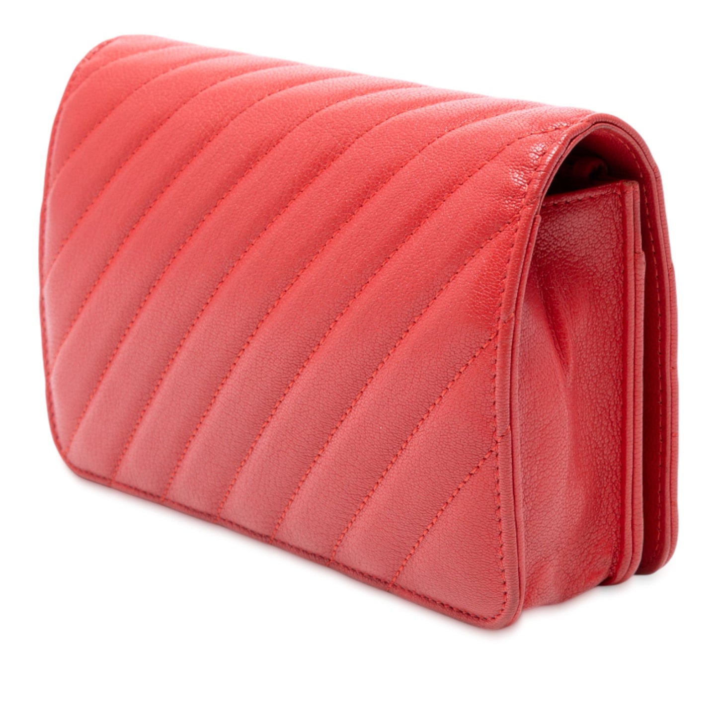 Red Chanel Quilted Goatskin Diagonal Wallet On Chain Crossbody Bag