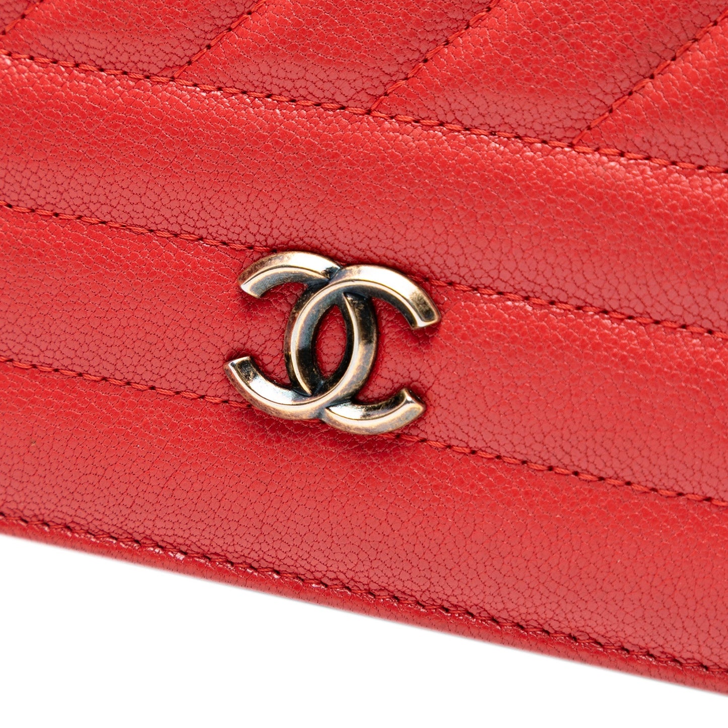Red Chanel Quilted Goatskin Diagonal Wallet On Chain Crossbody Bag