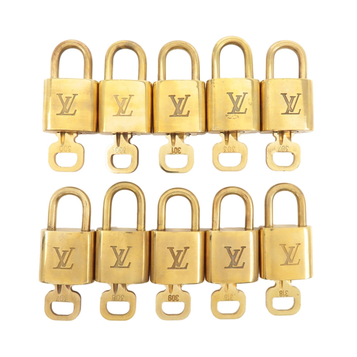 Louis Vuitton Set of 10 Lock & Key Cadena Key Lock Metal Gold  d