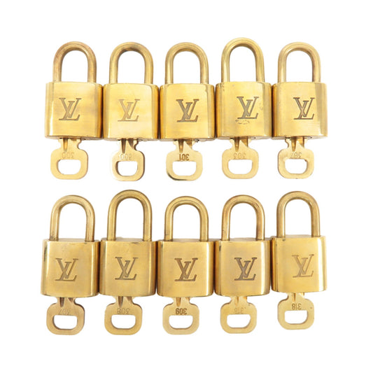 Louis Vuitton Set of 10 Lock & Key Cadena Key Lock Metal Gold  d