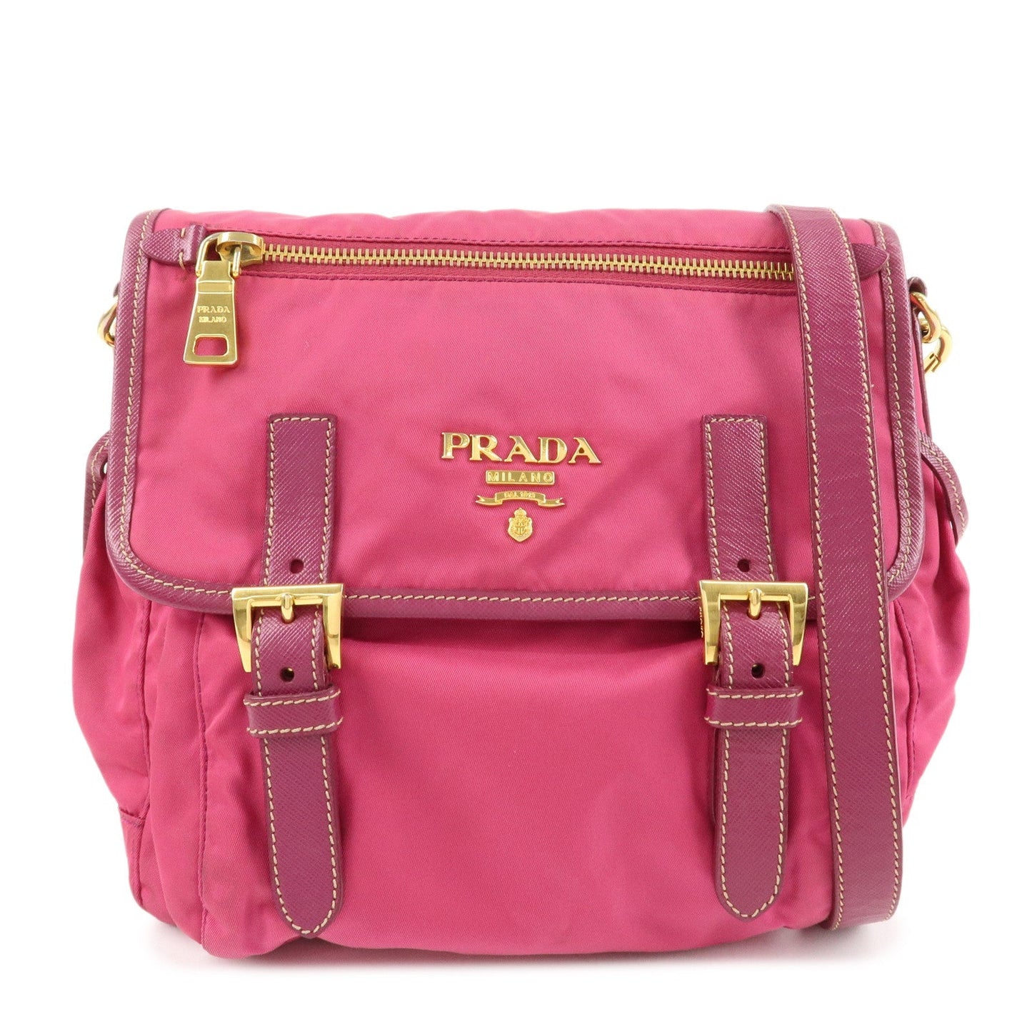 PRADA Nylon Saffiano Leather Flap Messenger Shoulder Bag Pink BT0697  d