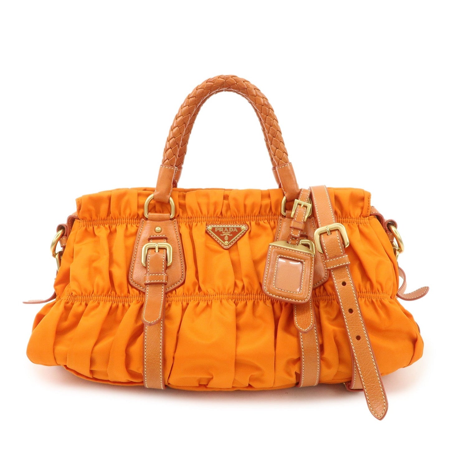 PRADA Triangle Logo Nylon Leather 2Way Bag Hand Bag Orange BN1407  d