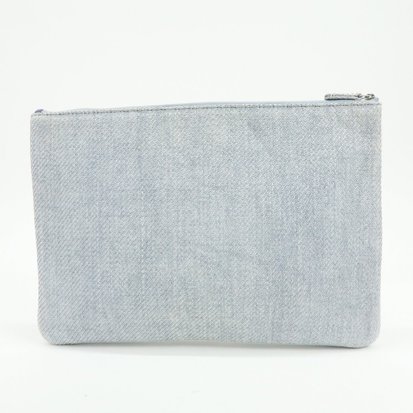 CHANEL Deauville COCO Mark Straw Clutch Bag Pouch Gray A80117