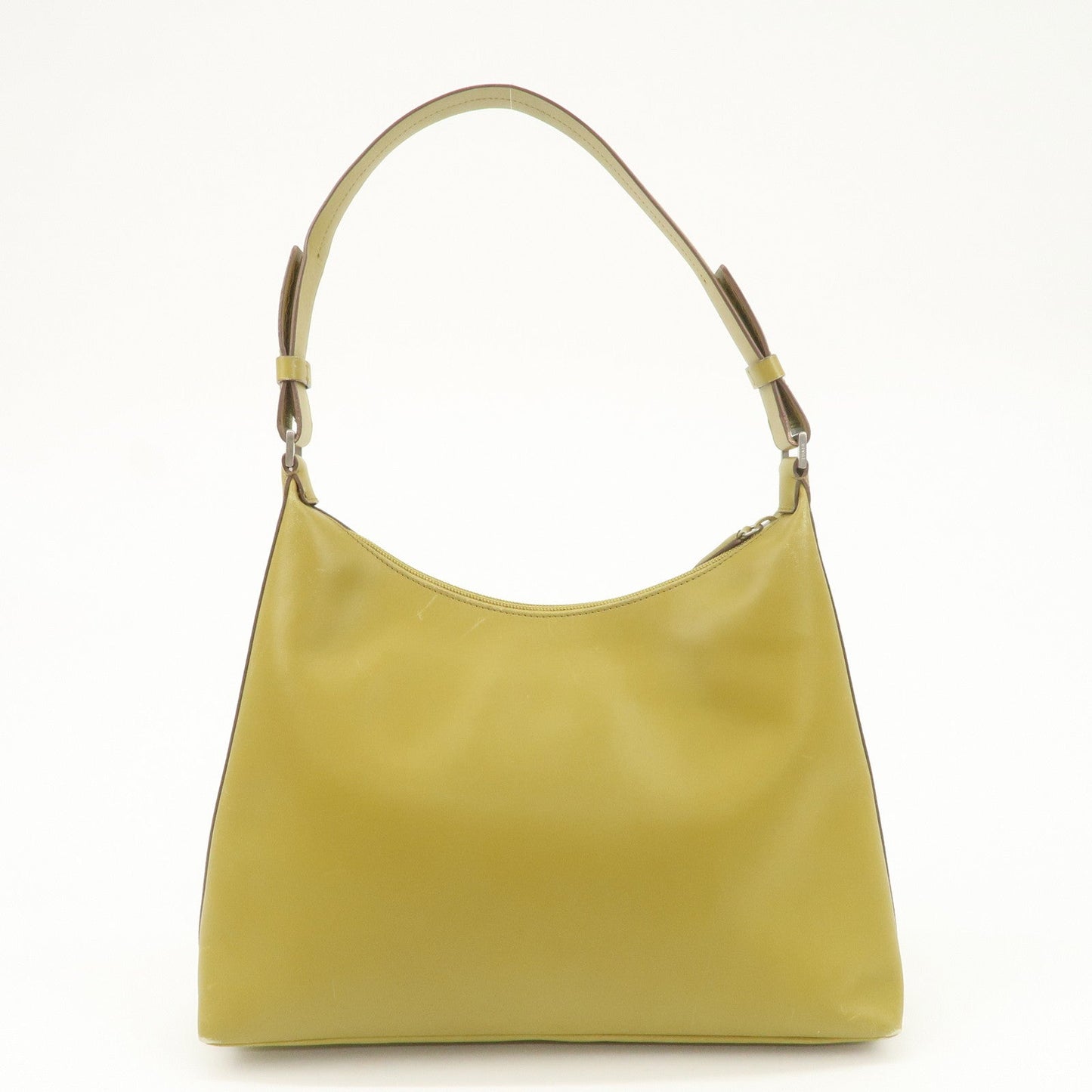 PRADA Leather Shoulder Bag Mustard Silver Hardware  d