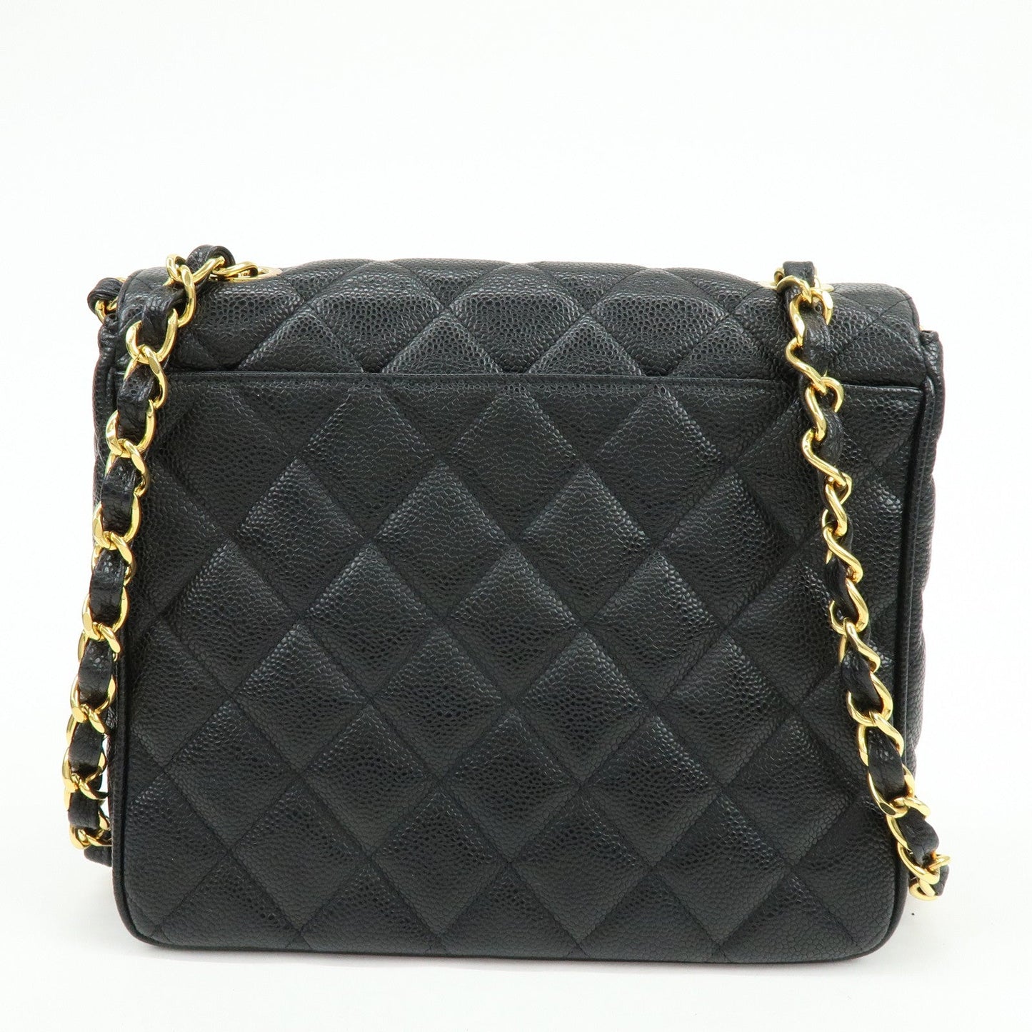 CHANEL Matelasse COCO Mark Caviarskin Chain Shoulder Bag Black