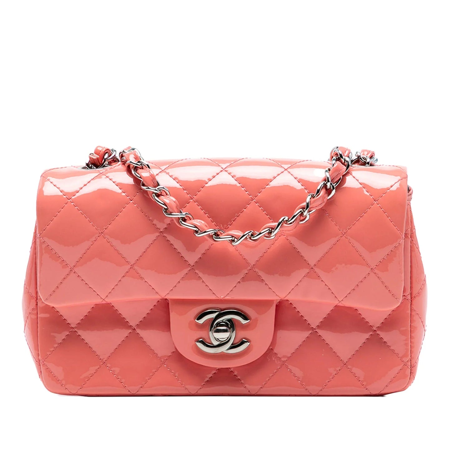 Pink Chanel Mini Rectangular Classic Patent Single Flap Crossbody Bag